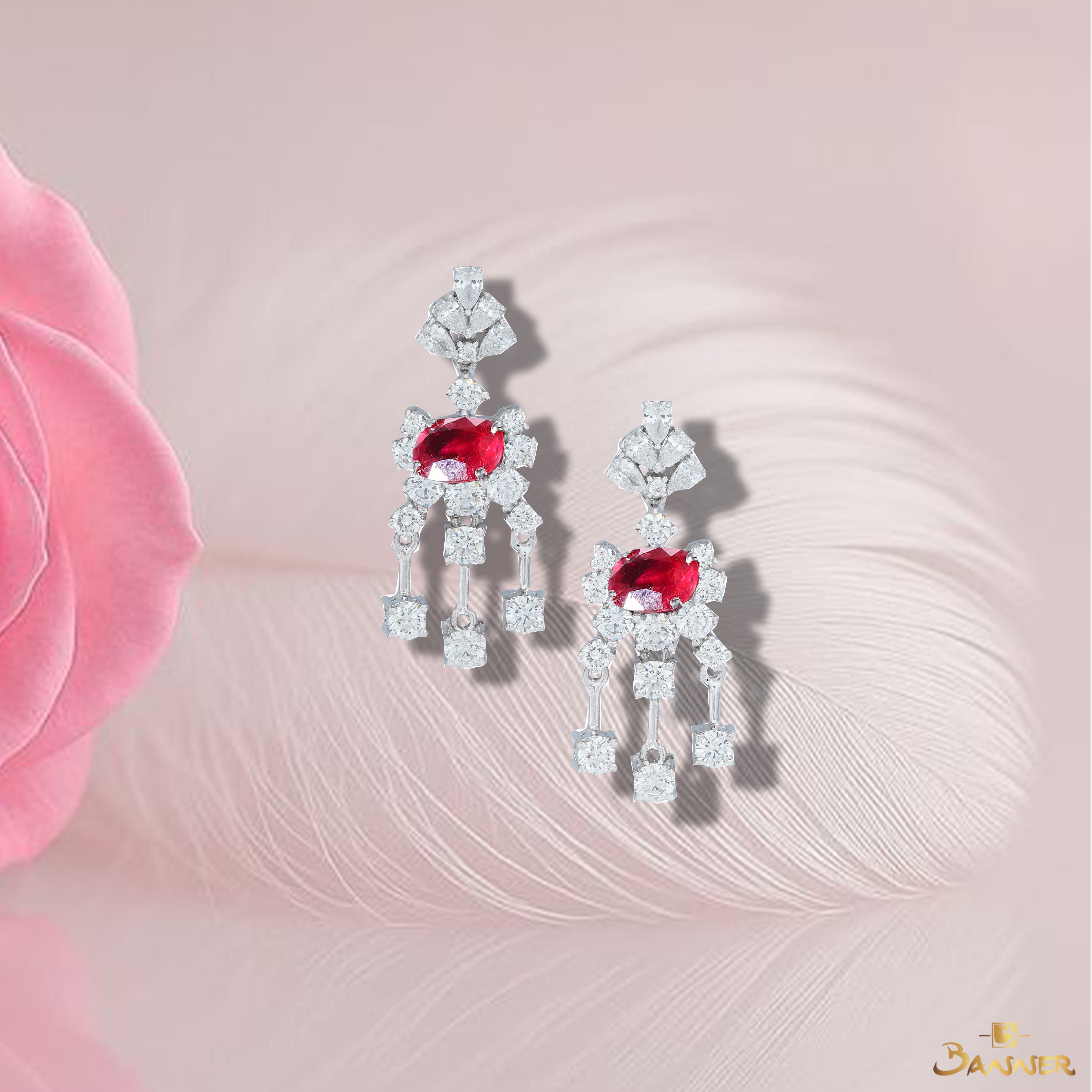 Natural Mogok Ruby and Diamond Earrings