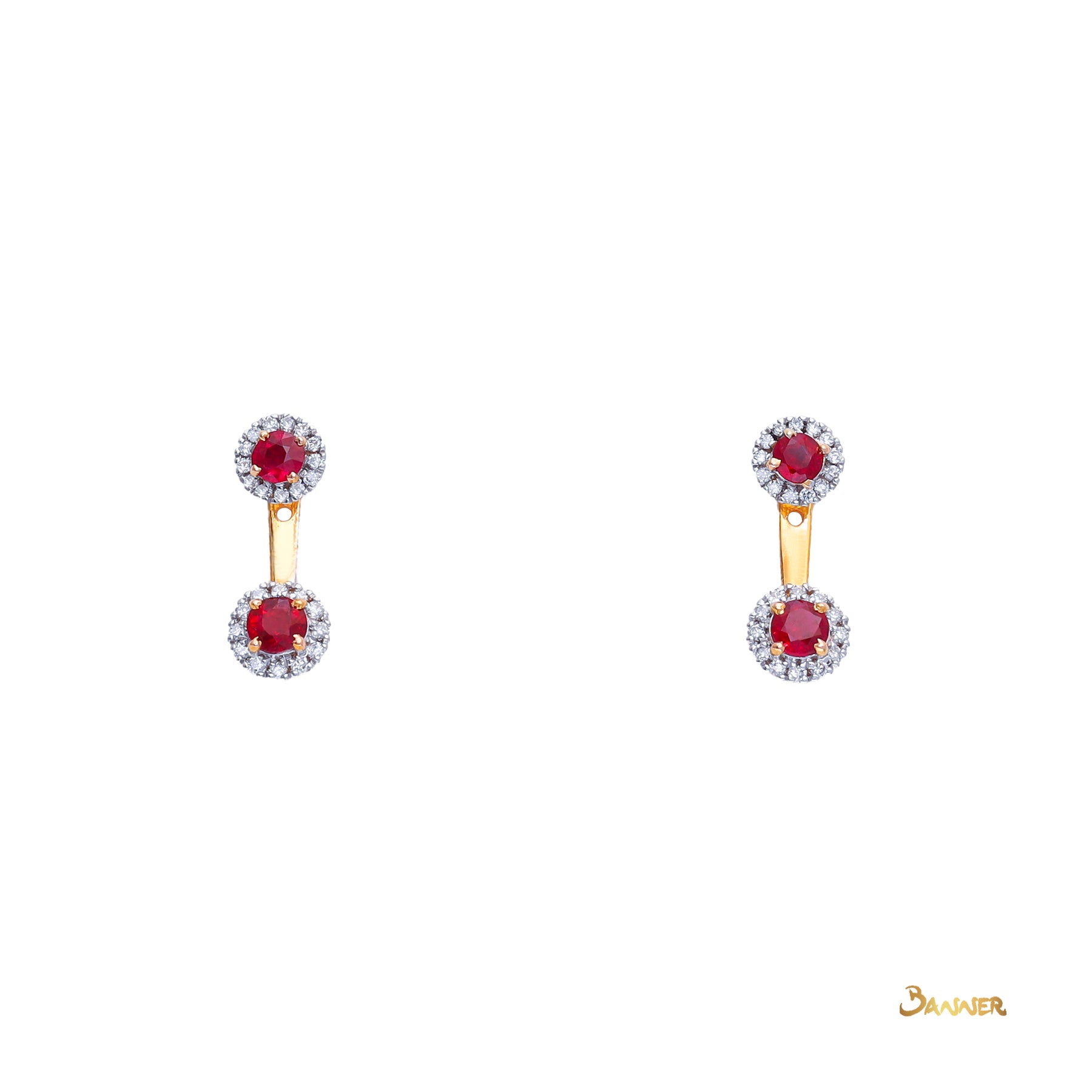 Ruby and Diamond 2-ways Dangle Halo Earrings