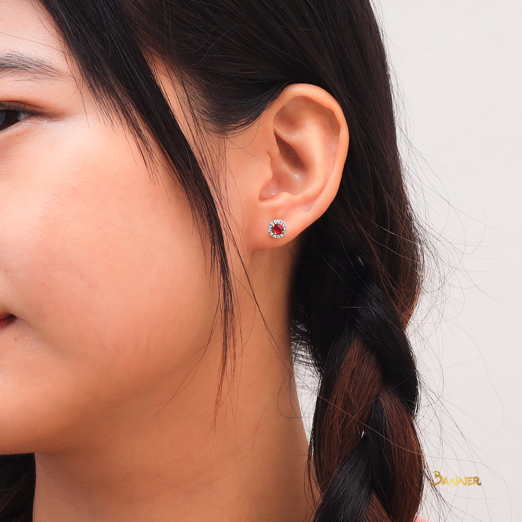 Ruby and Diamond 2-ways Dangle Halo Earrings