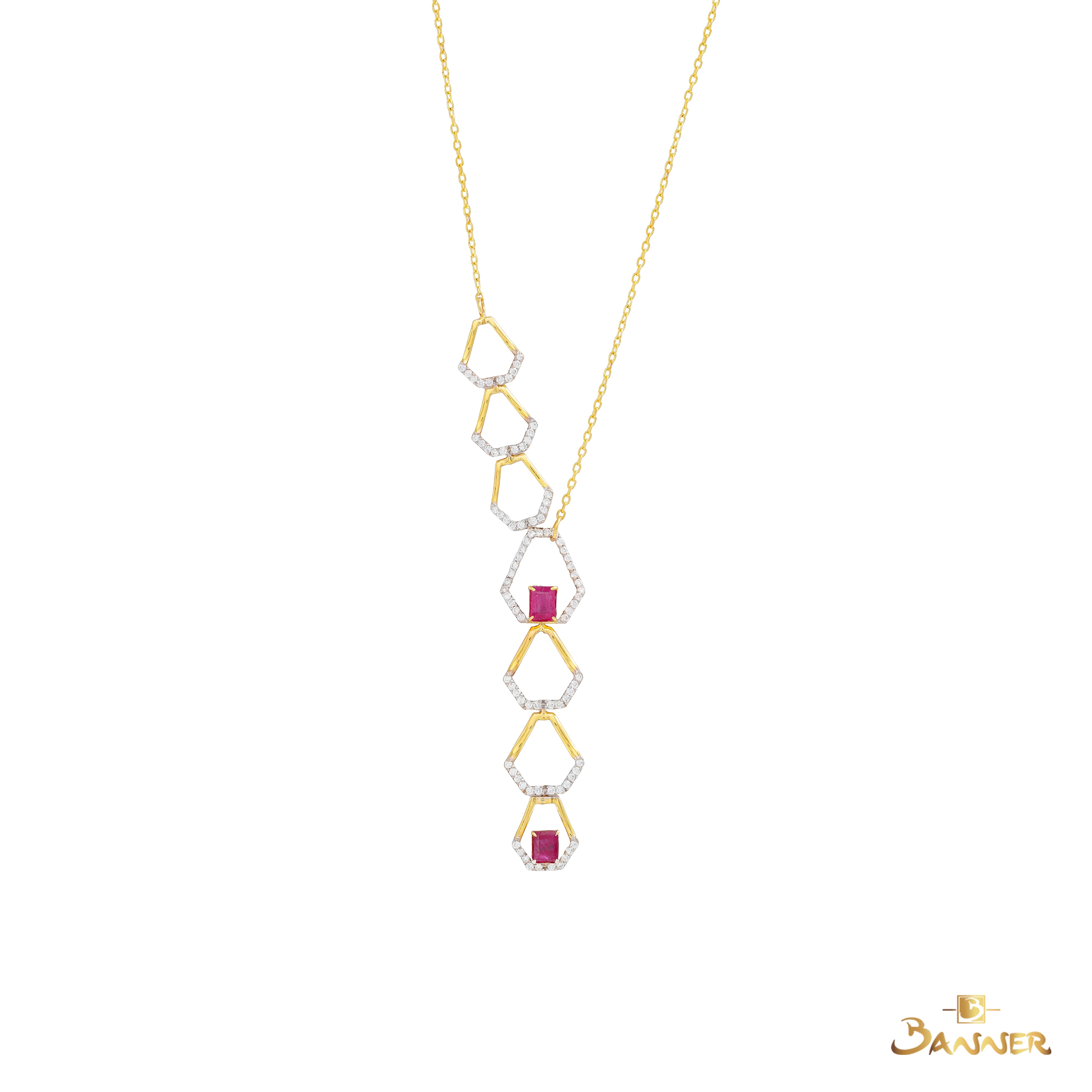 Ruby and Diamond Vertex Dangle Necklace