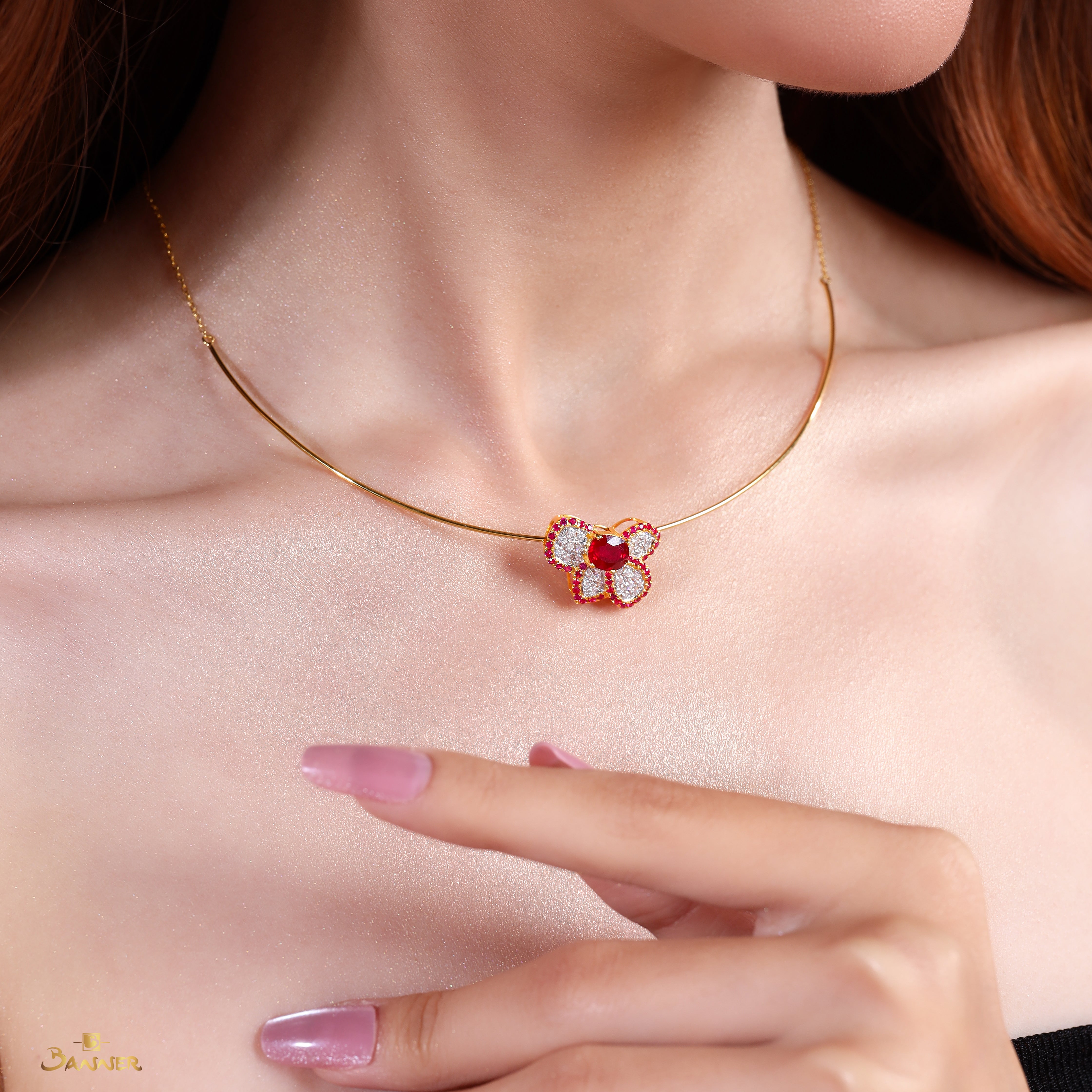 Ruby and Diamond Floral Necklace