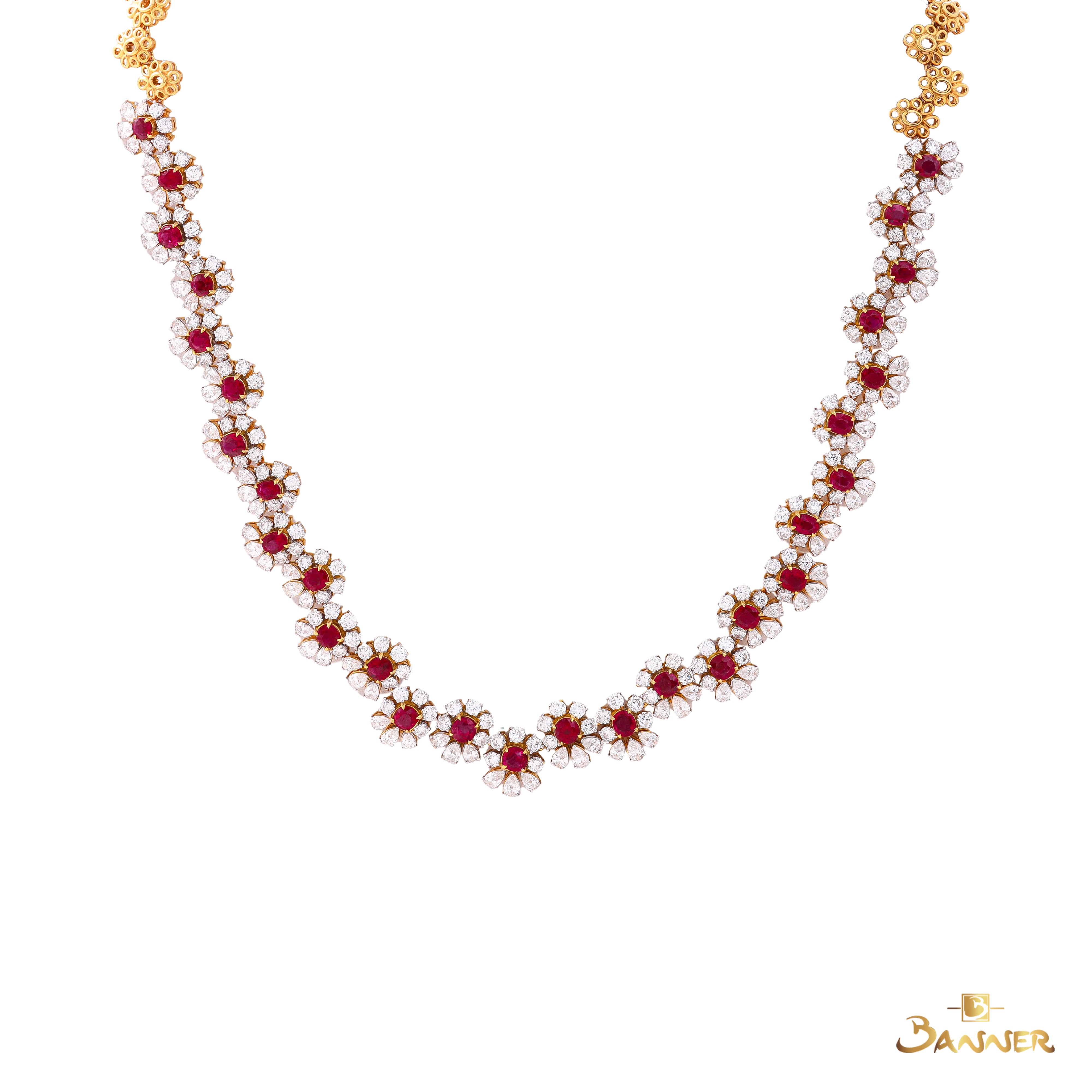 Ruby and Diamond Floral Necklace