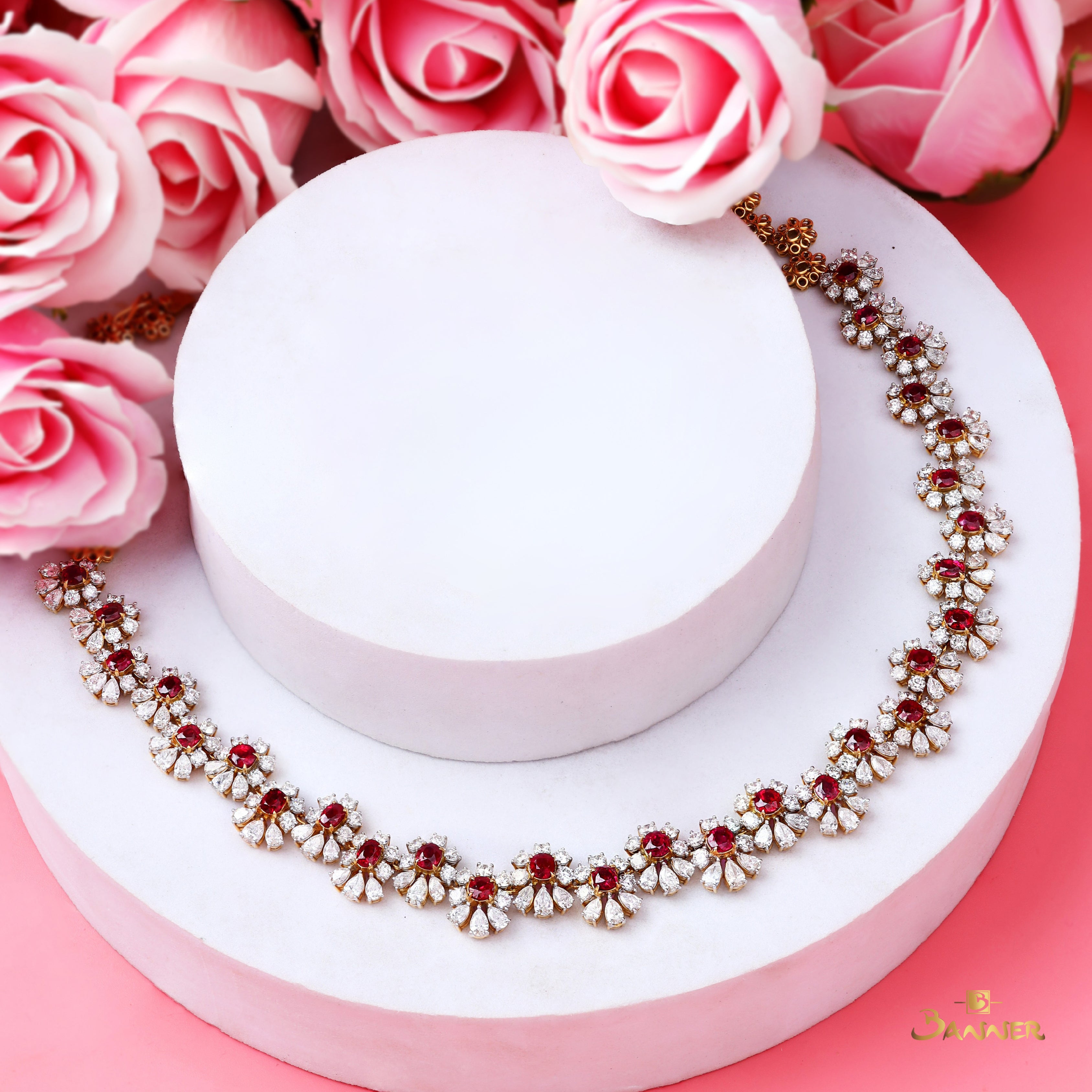 Ruby and Diamond Floral Necklace