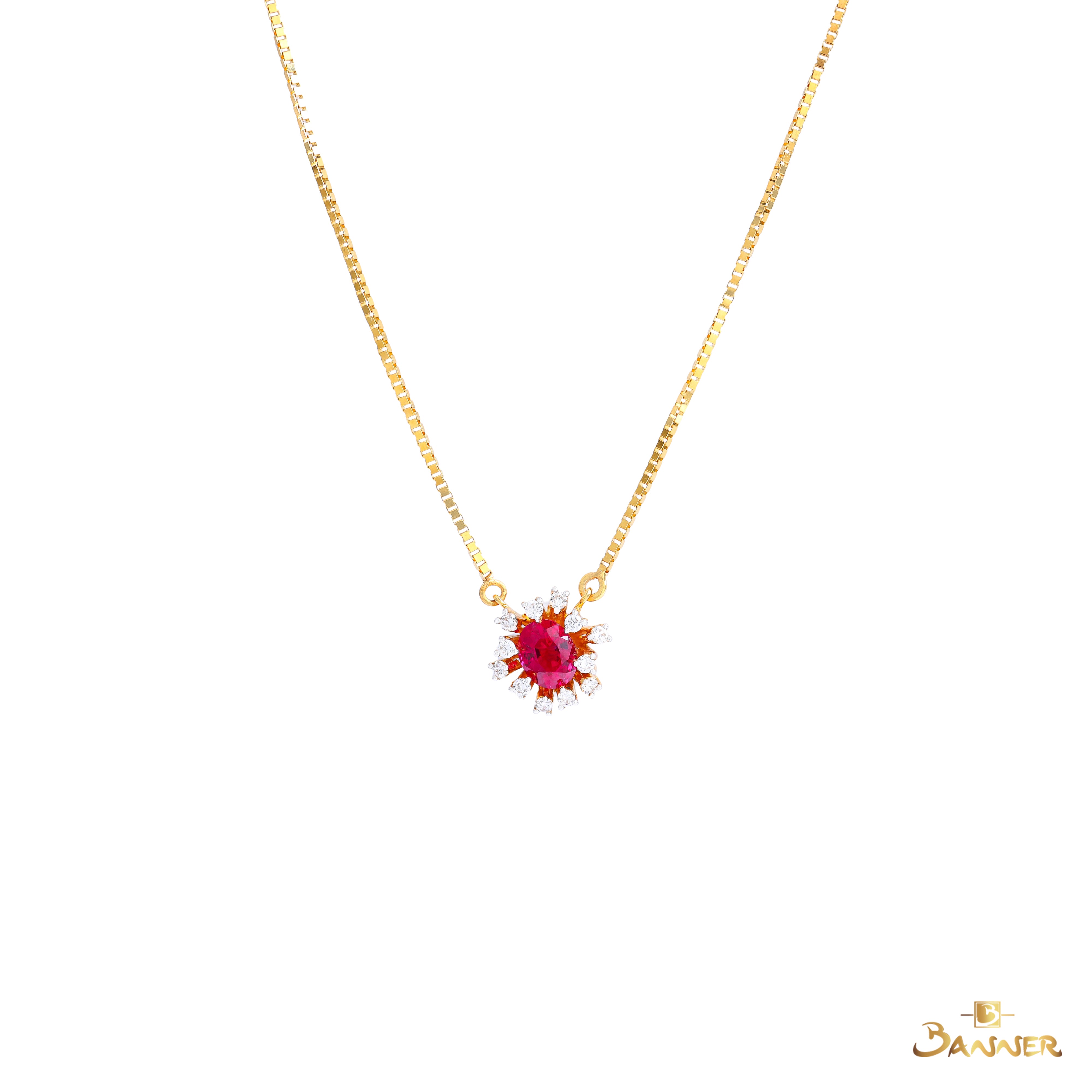 Ruby and Diamond Rose Necklace