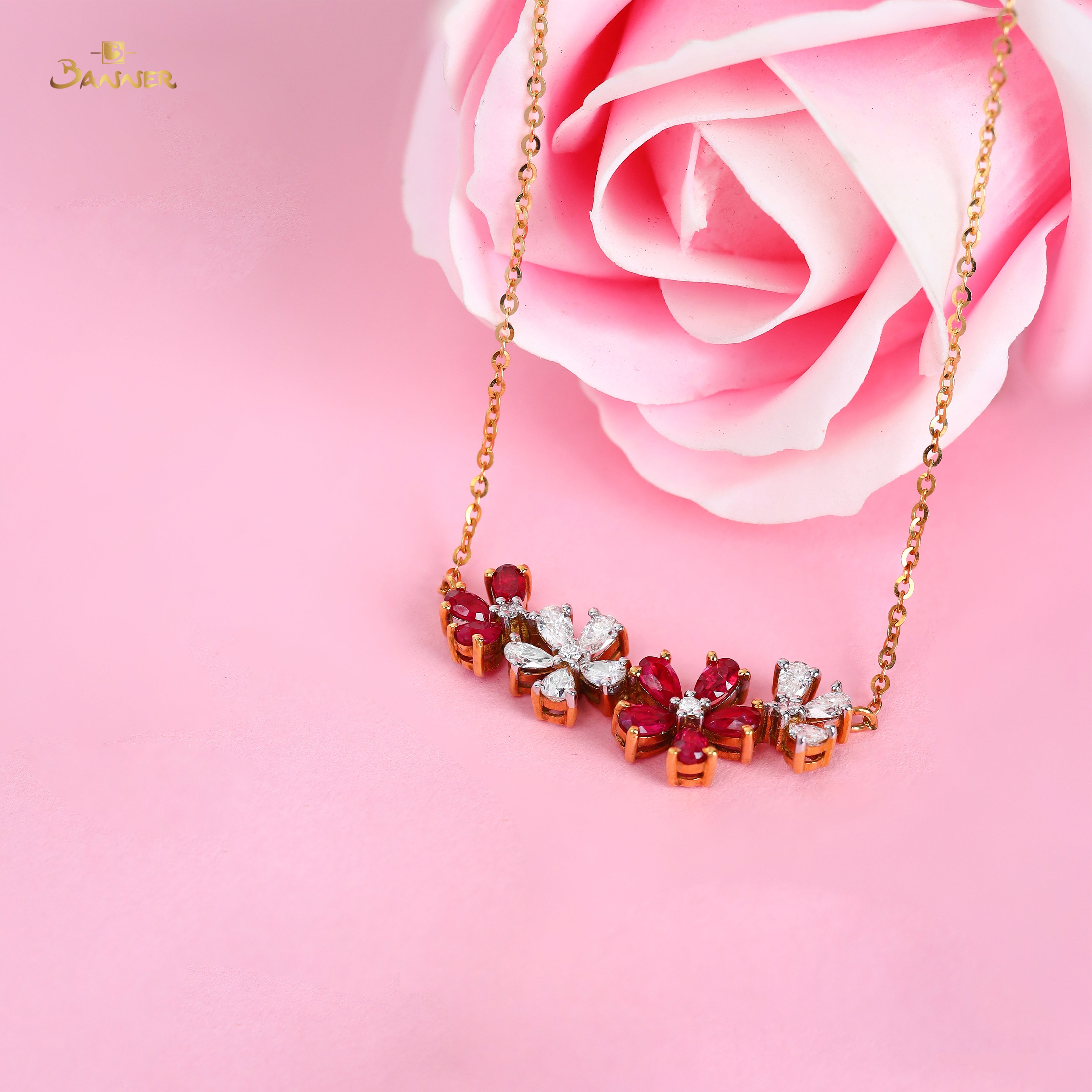 Ruby and Diamond Floral Necklace