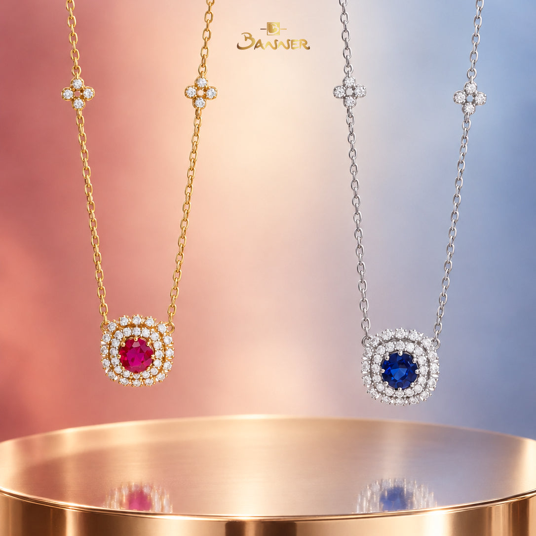 Ruby and Diamond Double Halo Necklace