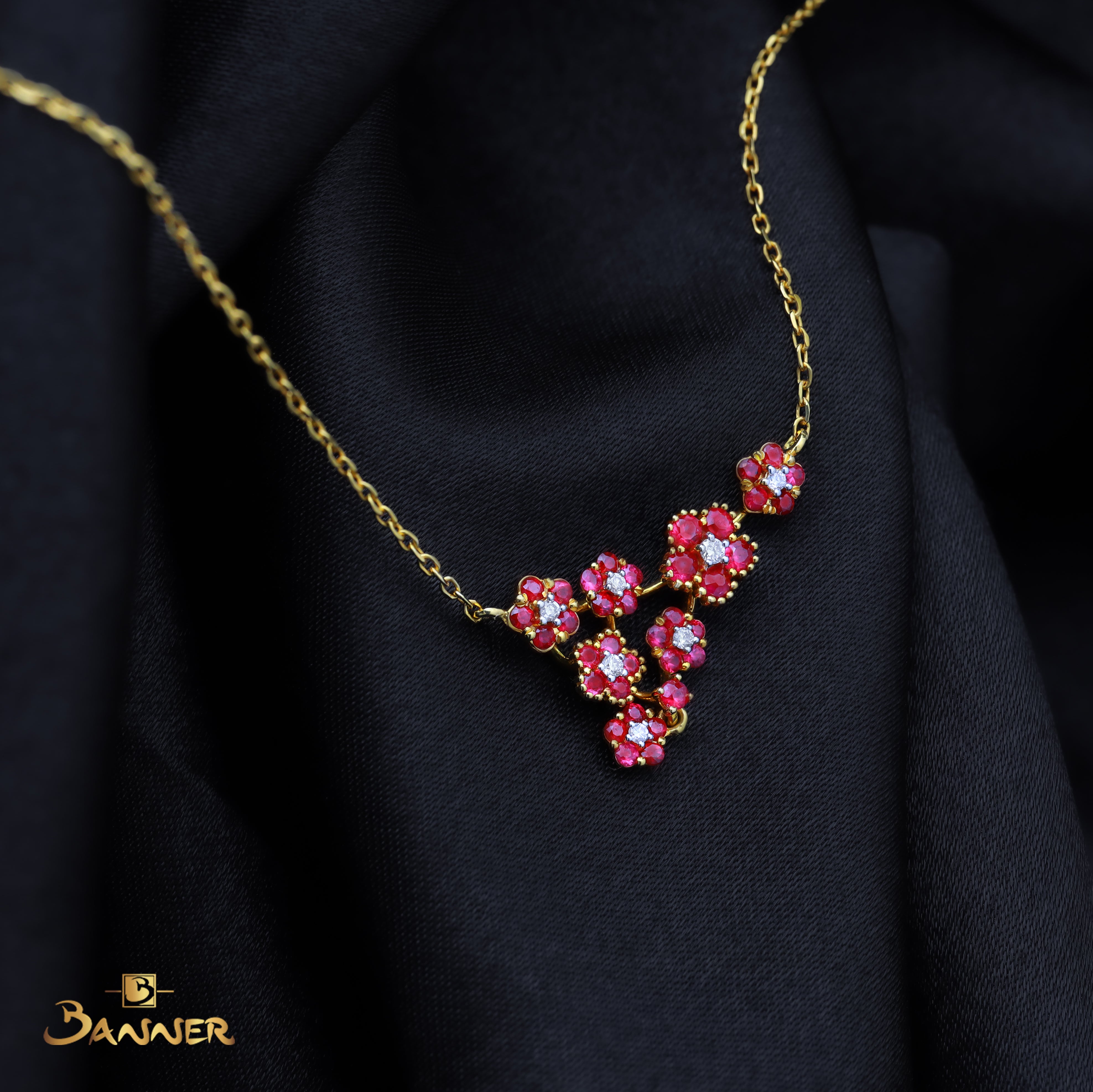 Ruby and Diamond Floral Necklace