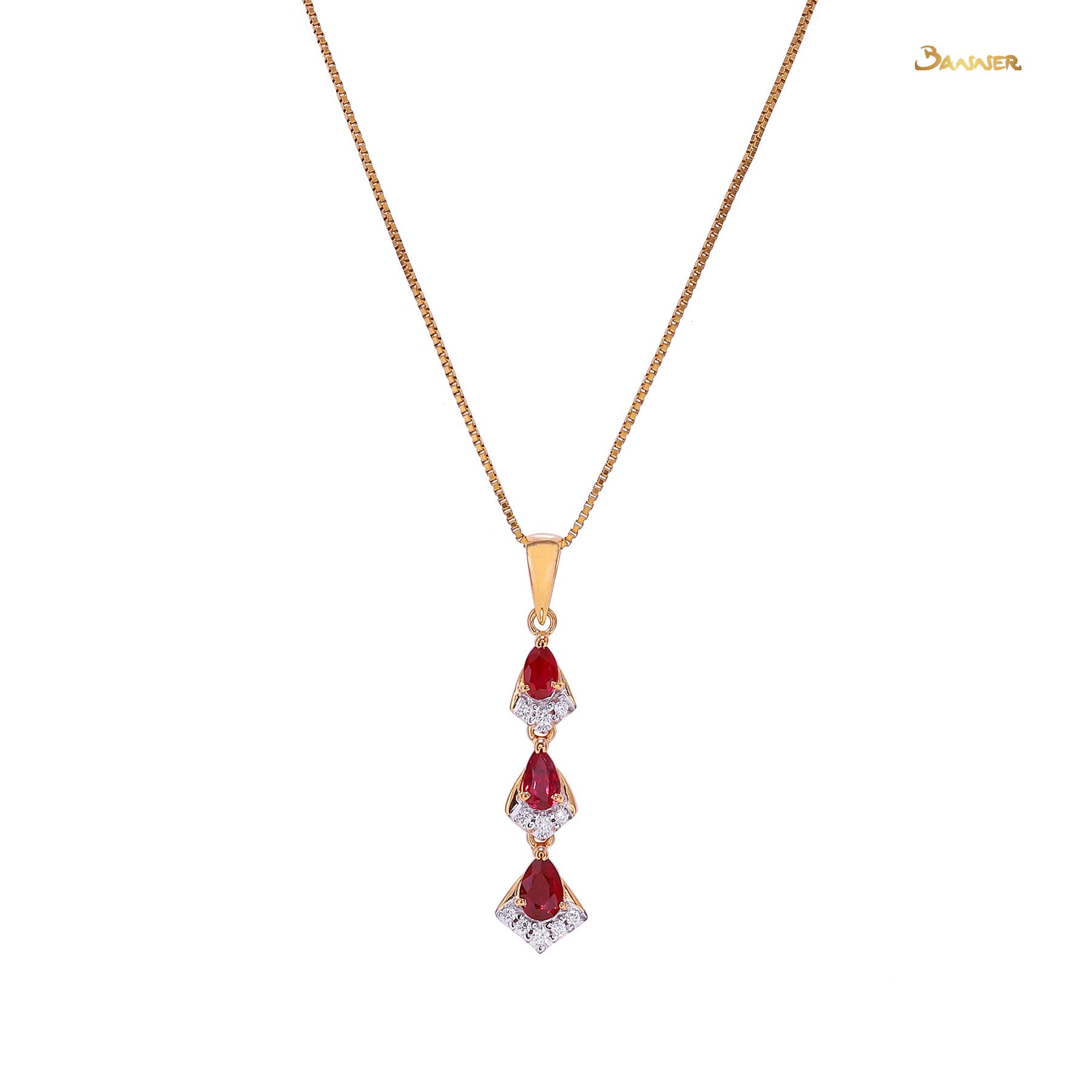 Pear-shaped Ruby and Diamond 3-step Pendant