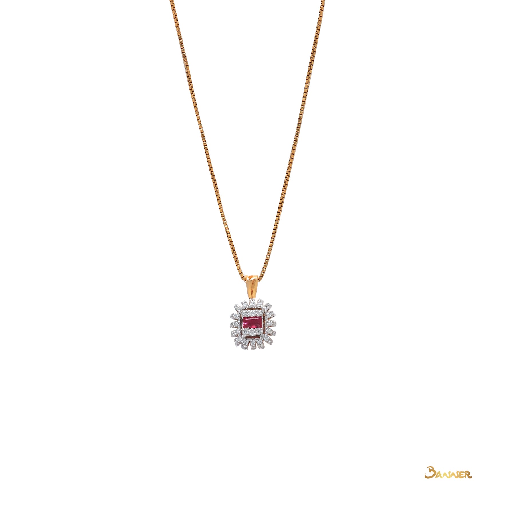 Emerald cut Ruby and Diamond Pendant