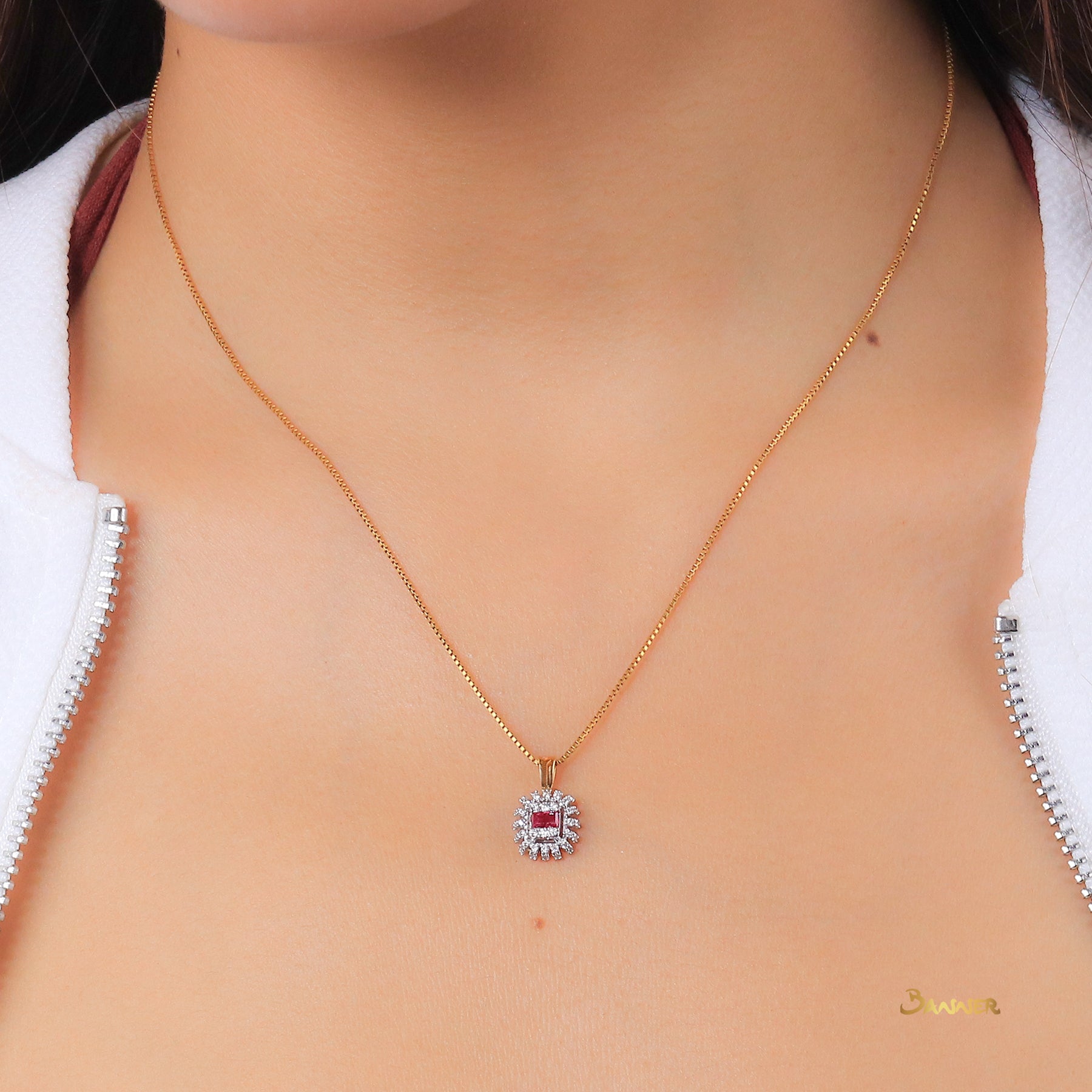 Emerald cut Ruby and Diamond Pendant