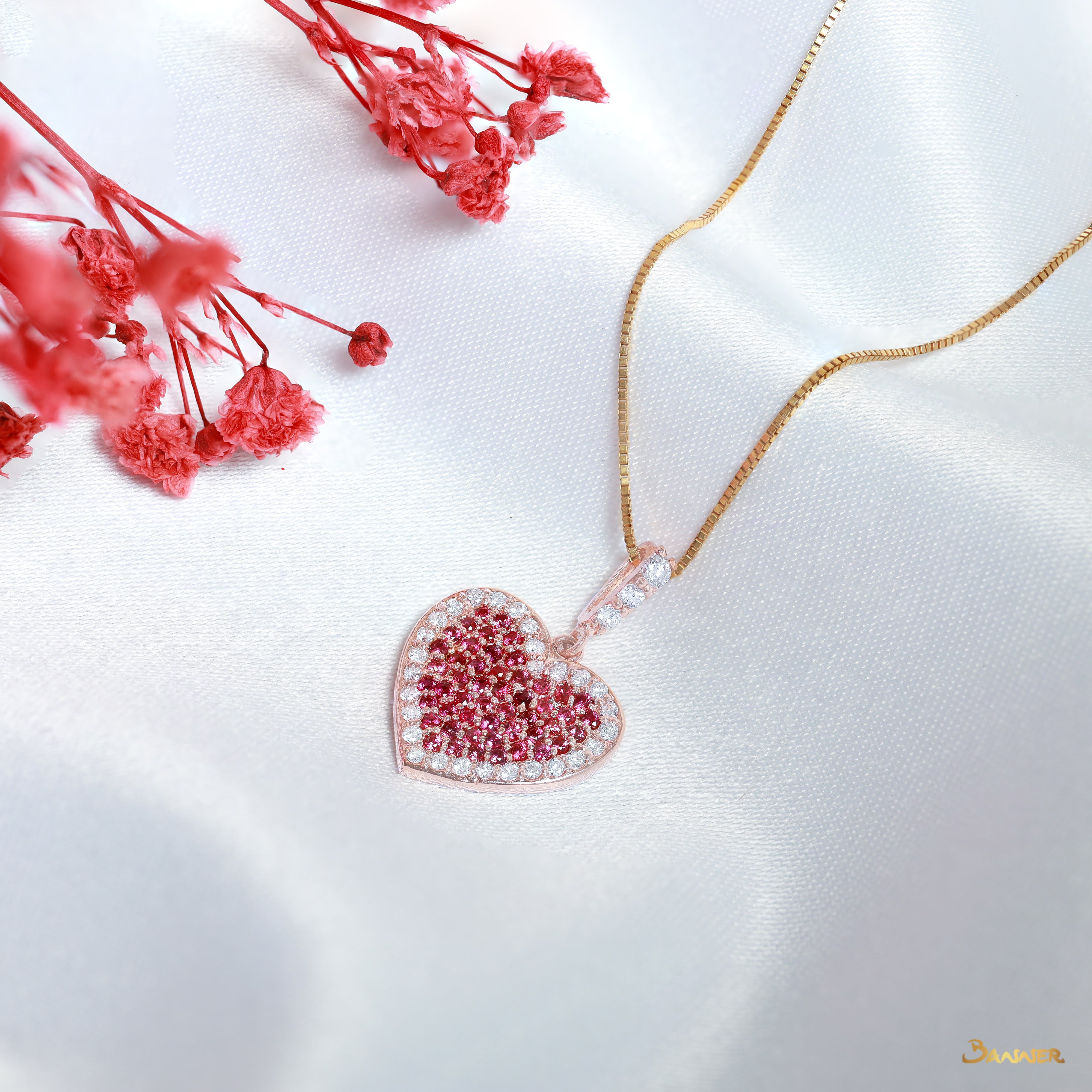 Ruby and Diamond Heart Pendant