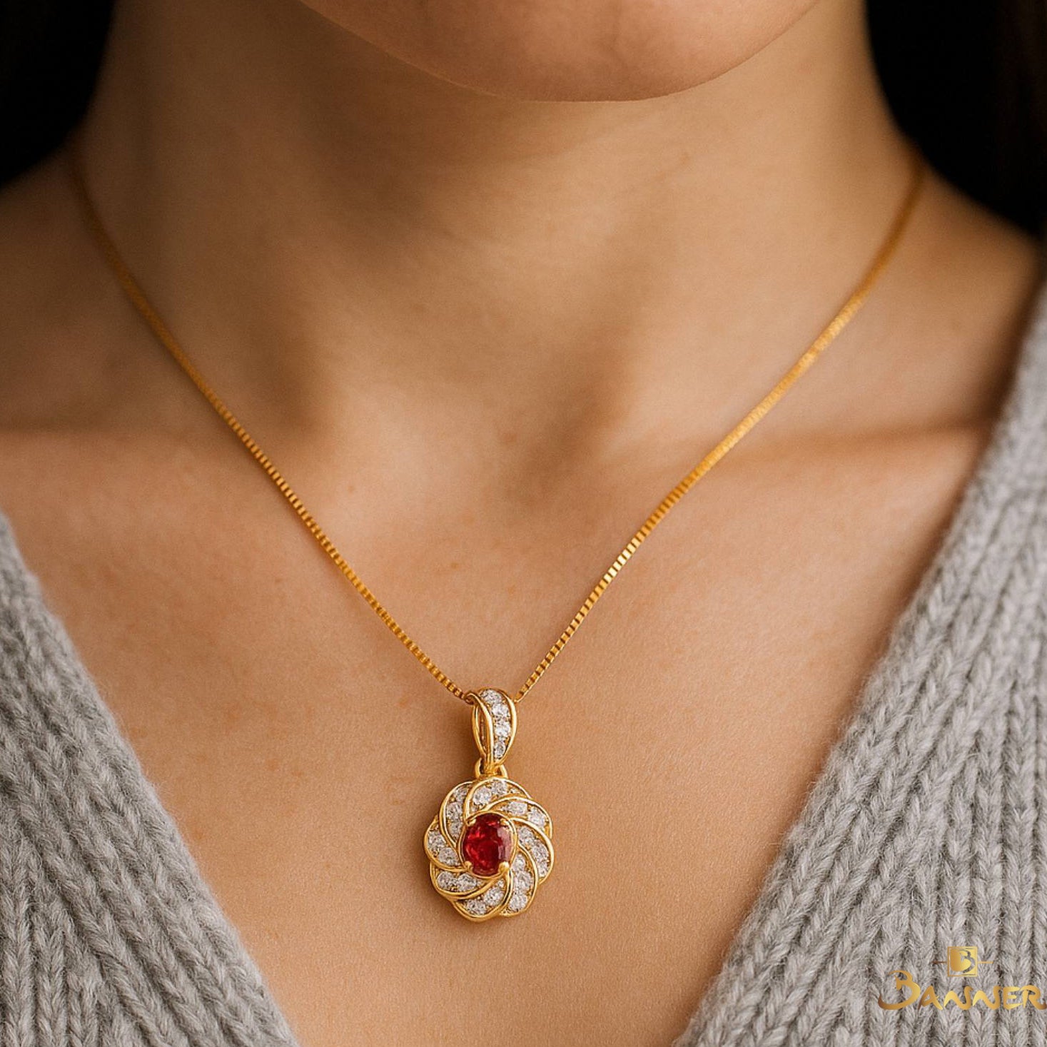 Ruby and Diamond Rosalia Pendant
