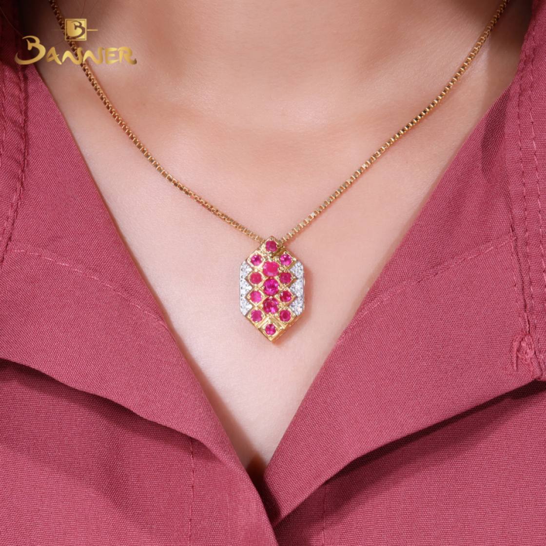Ruby and Diamond Hexagon Pendant