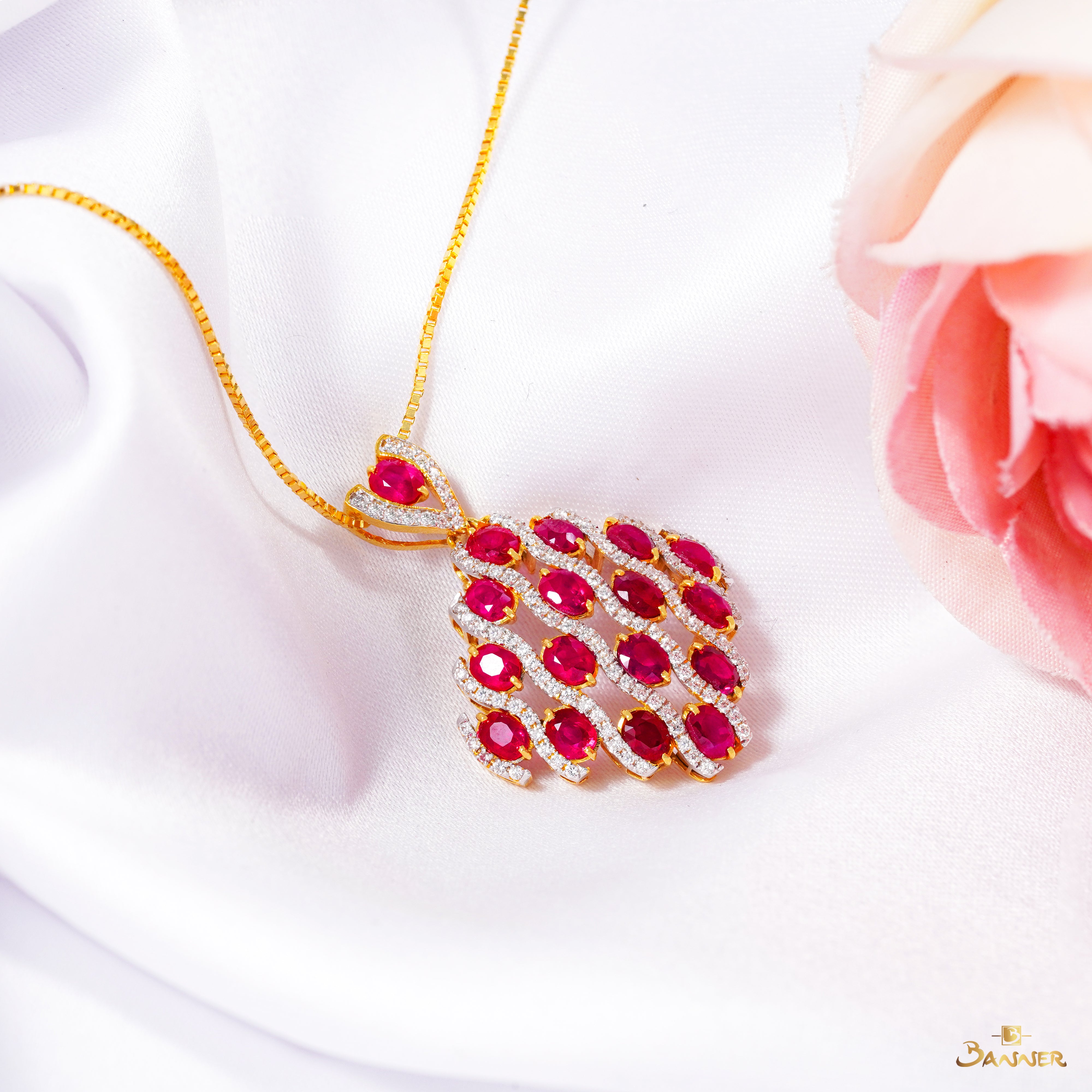 Ruby and Diamond Ripple Pendant