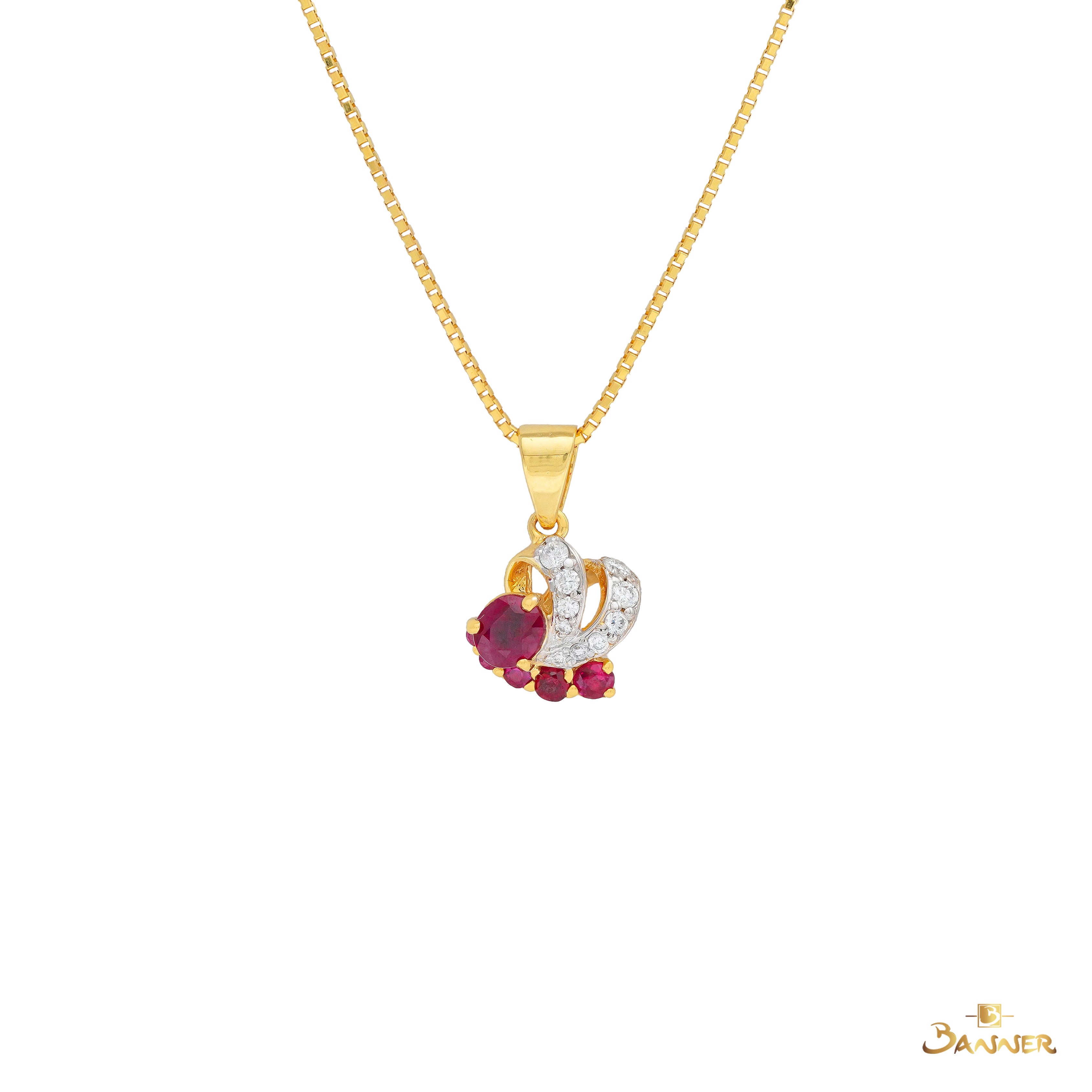 Ruby and Diamond Embrace Pendant