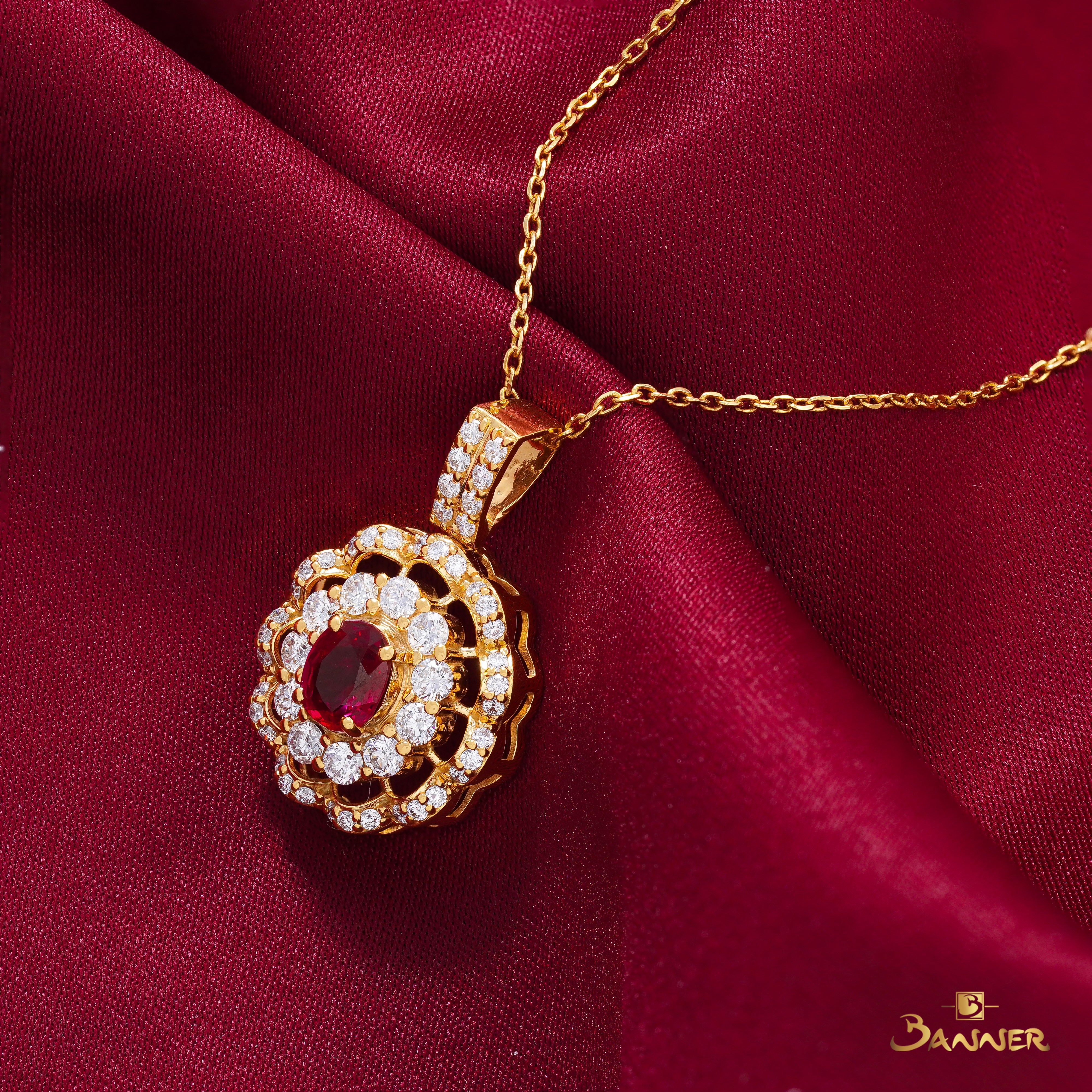 Ruby and Diamond Floral Pendant