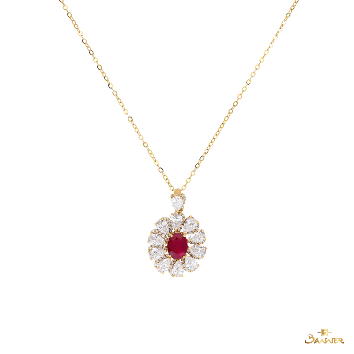 Natural Mogok Ruby and Diamond Pendant