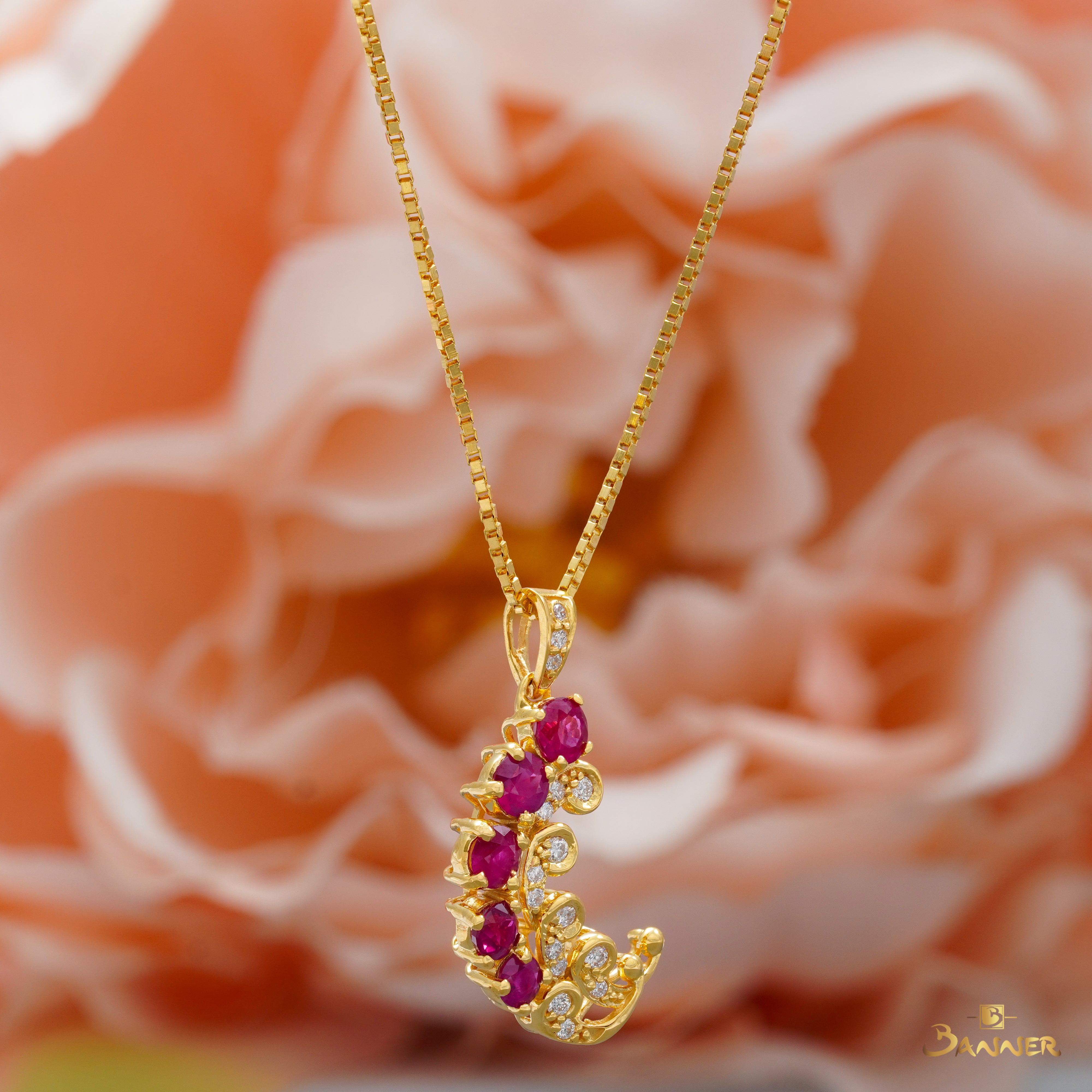 Ruby and Diamond Waves Pendant