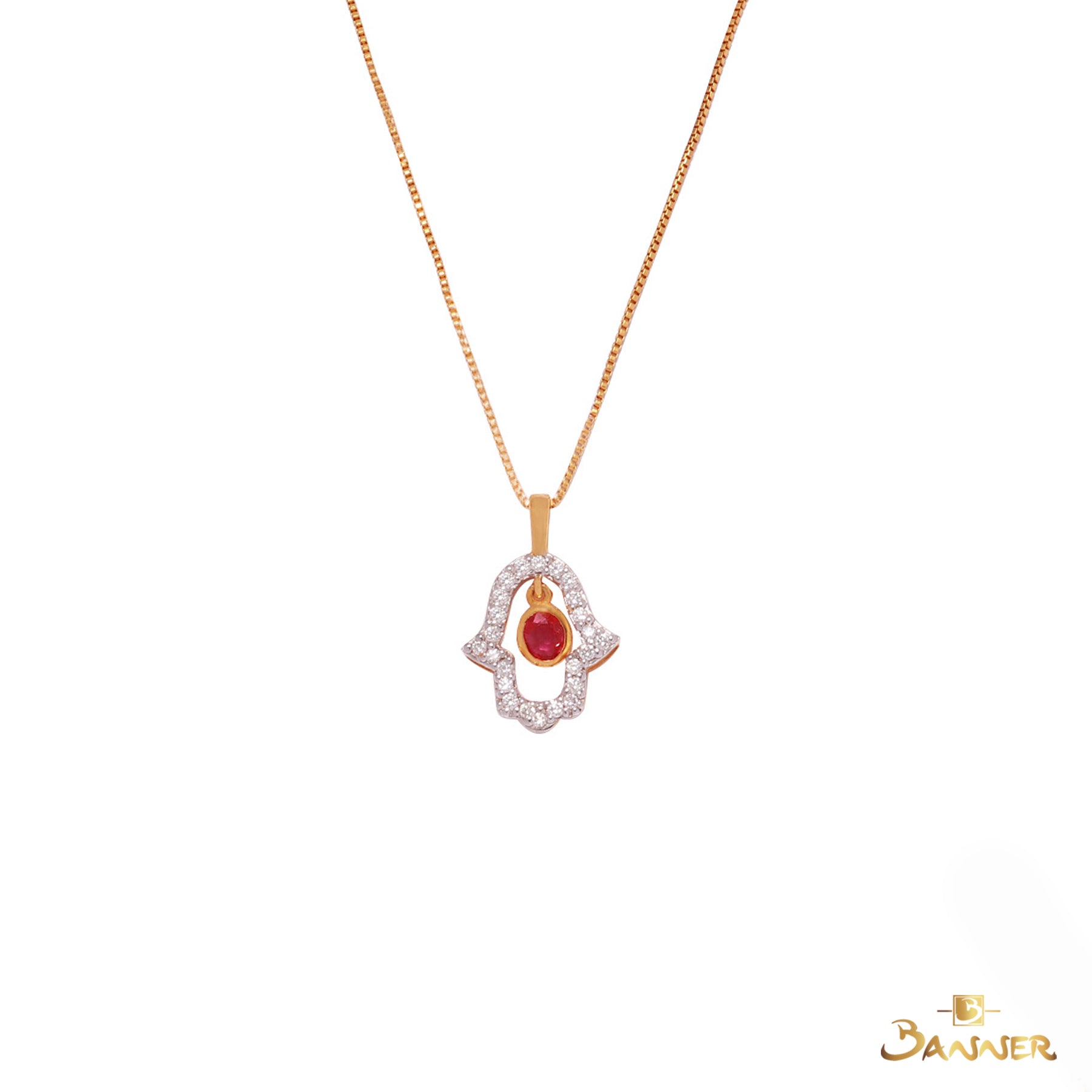 Ruby and Diamond Hamsa Pendant