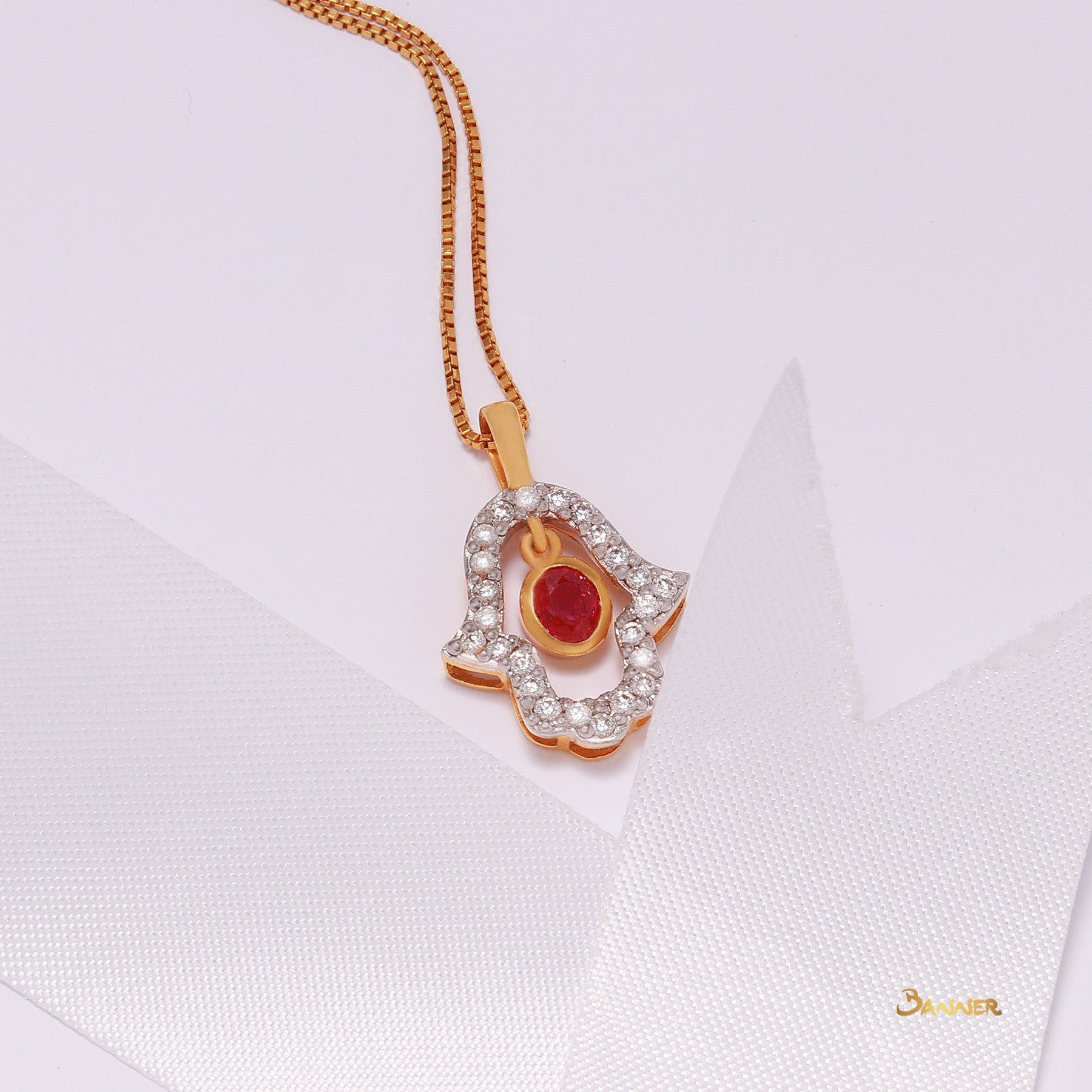 Ruby and Diamond Hamsa Pendant
