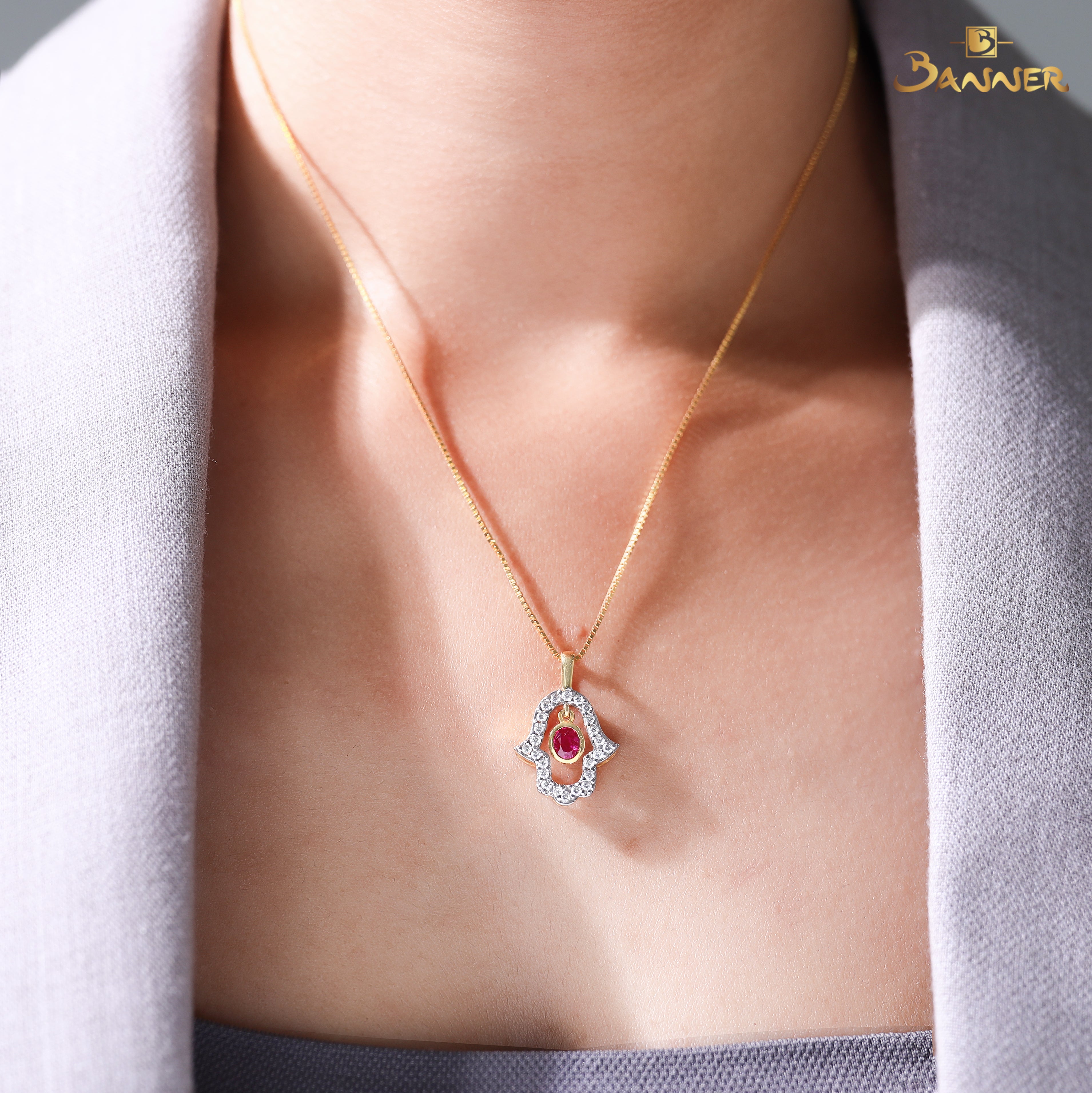 Ruby and Diamond Hamsa Pendant