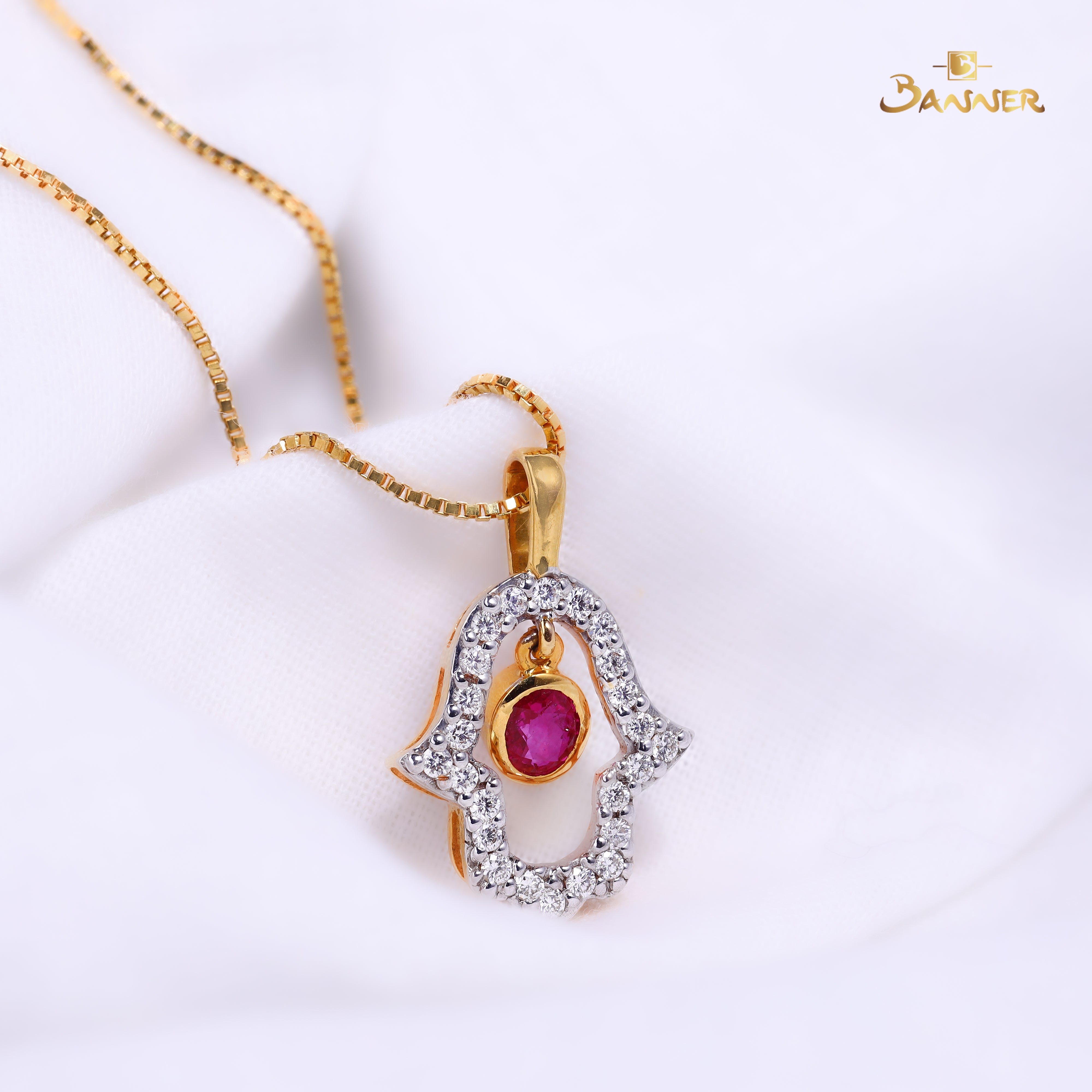 Ruby and Diamond Hamsa Pendant