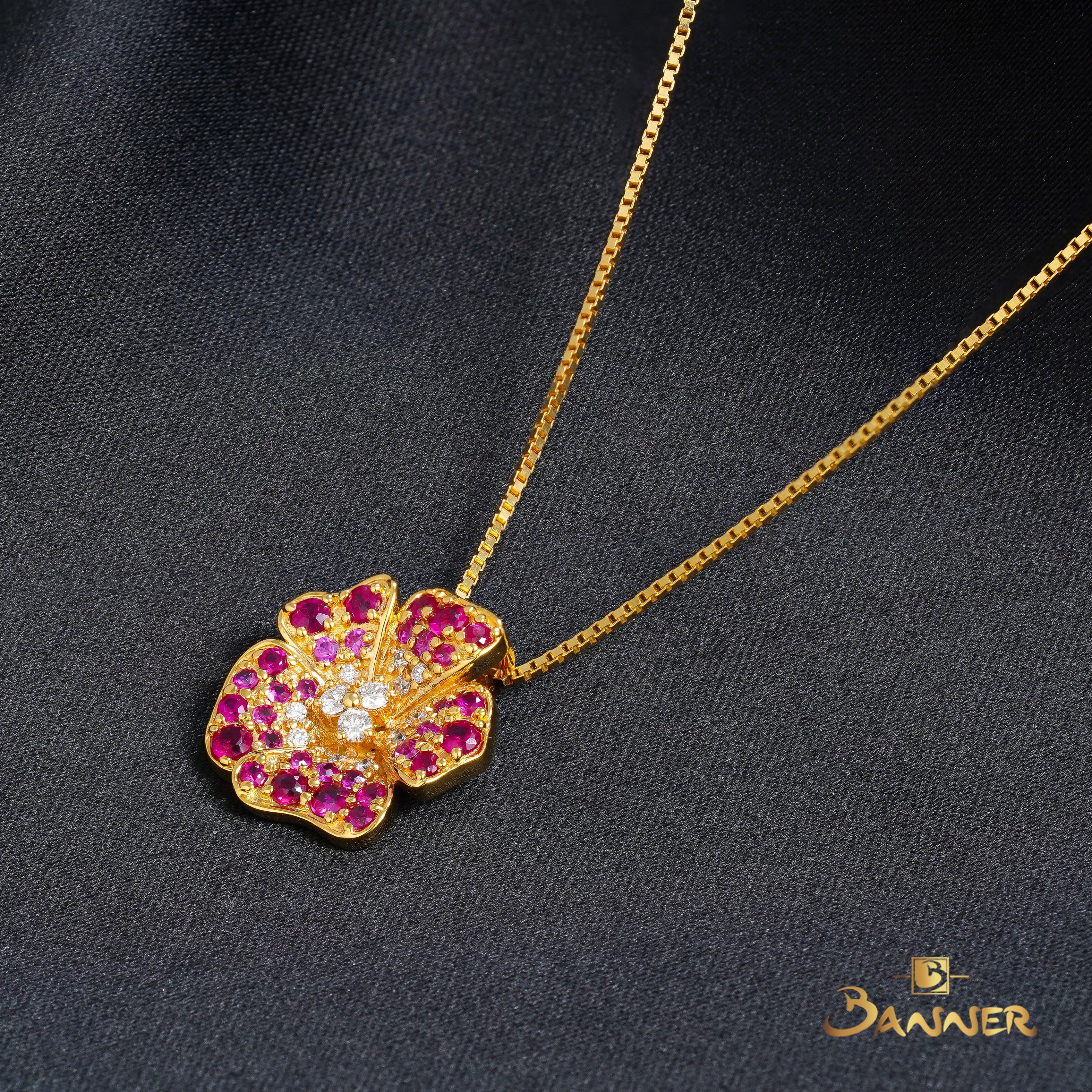 Ruby , Pink Sapphire and Diamond Clover Pendant