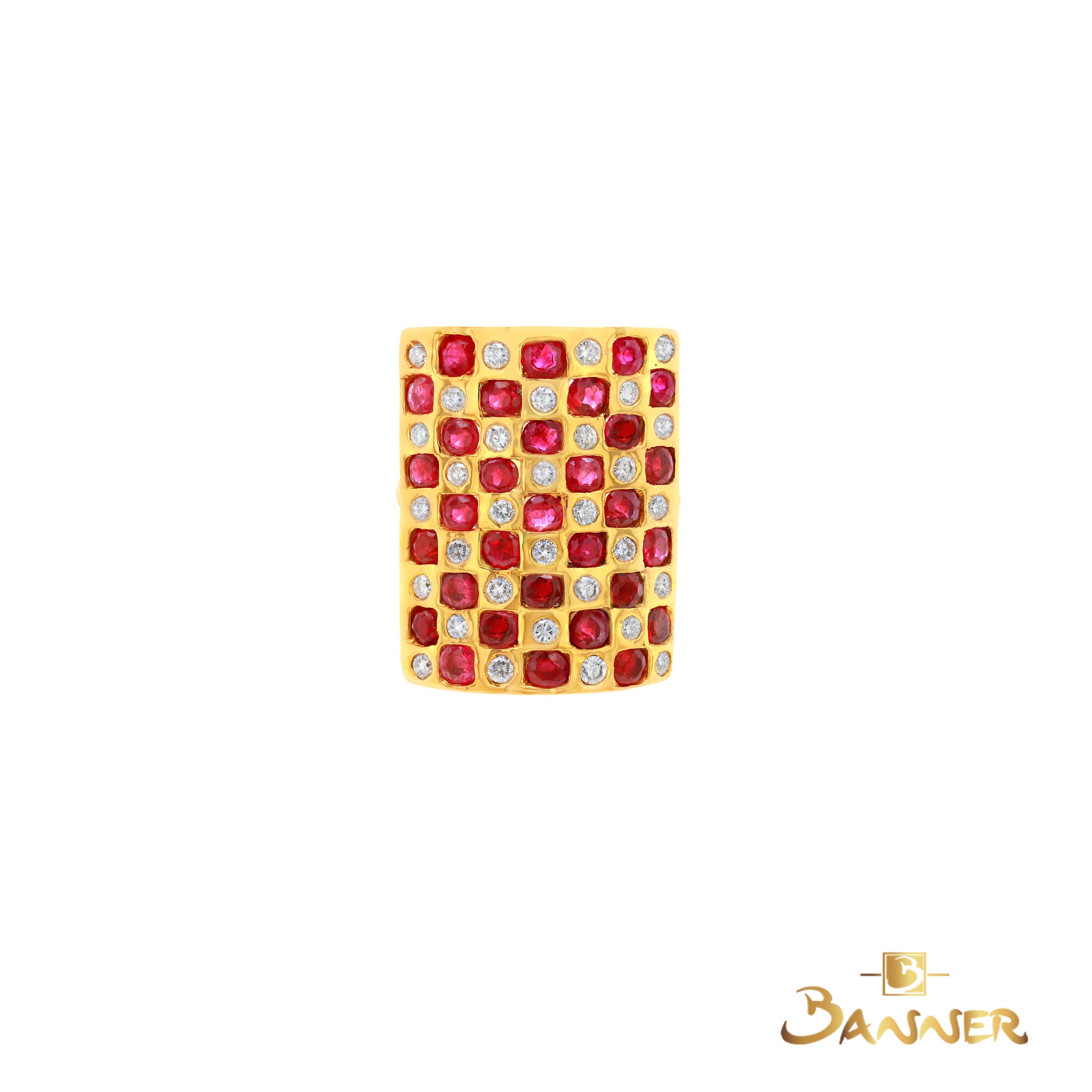 Ruby and Diamond Checkered  Ring