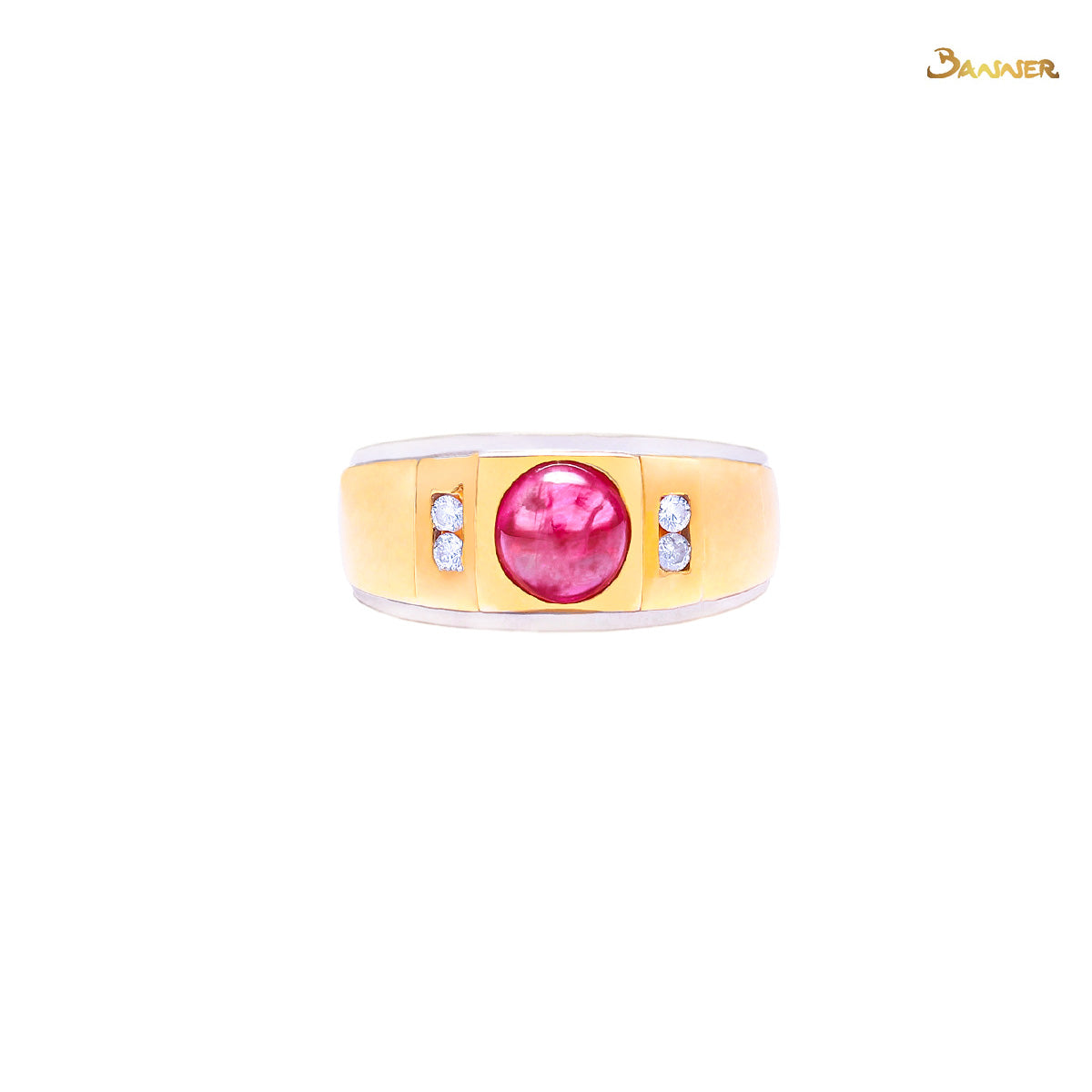 Ruby Cabochon and Diamond Men's Ring