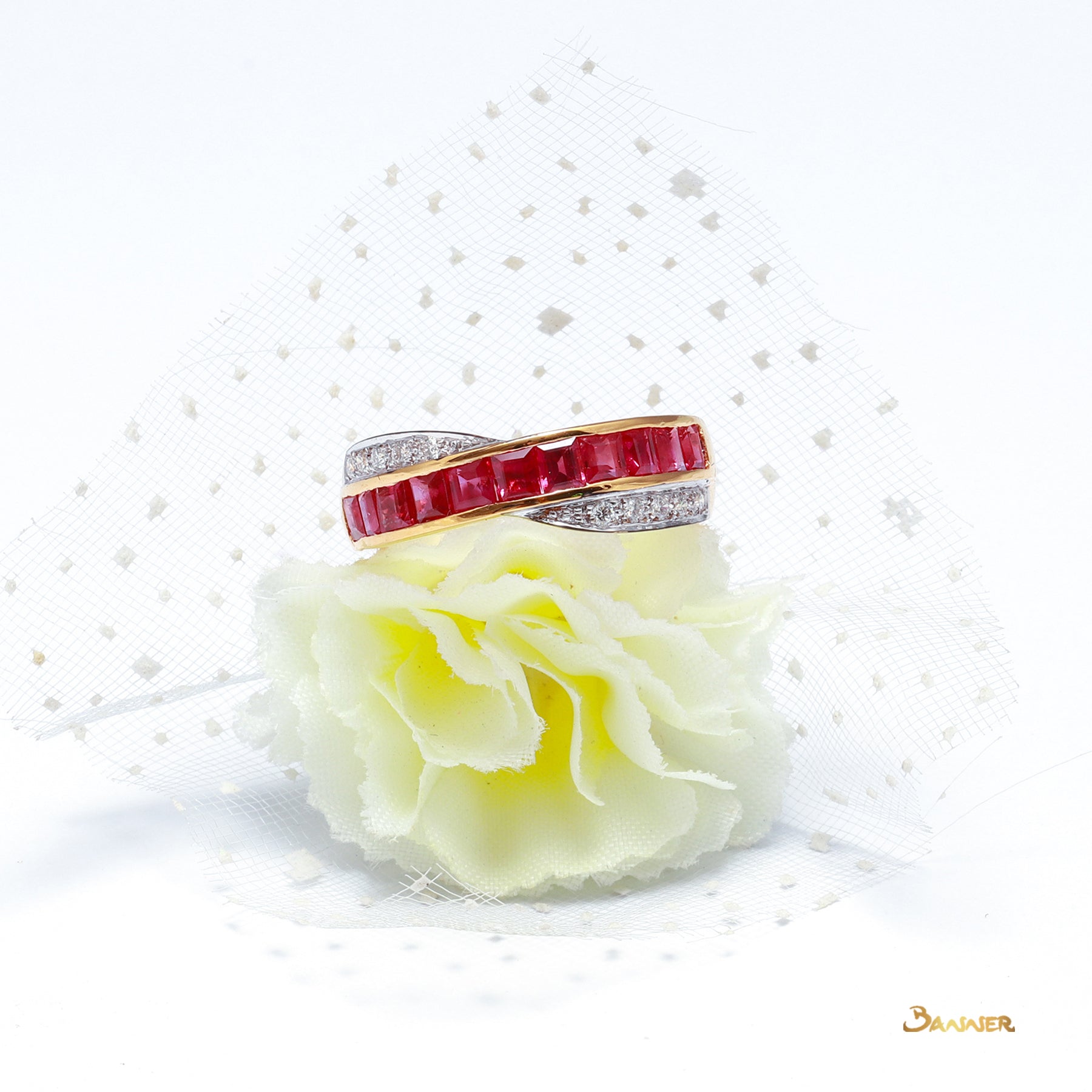 Emerald-cut Ruby and Diamond Infinity Ring