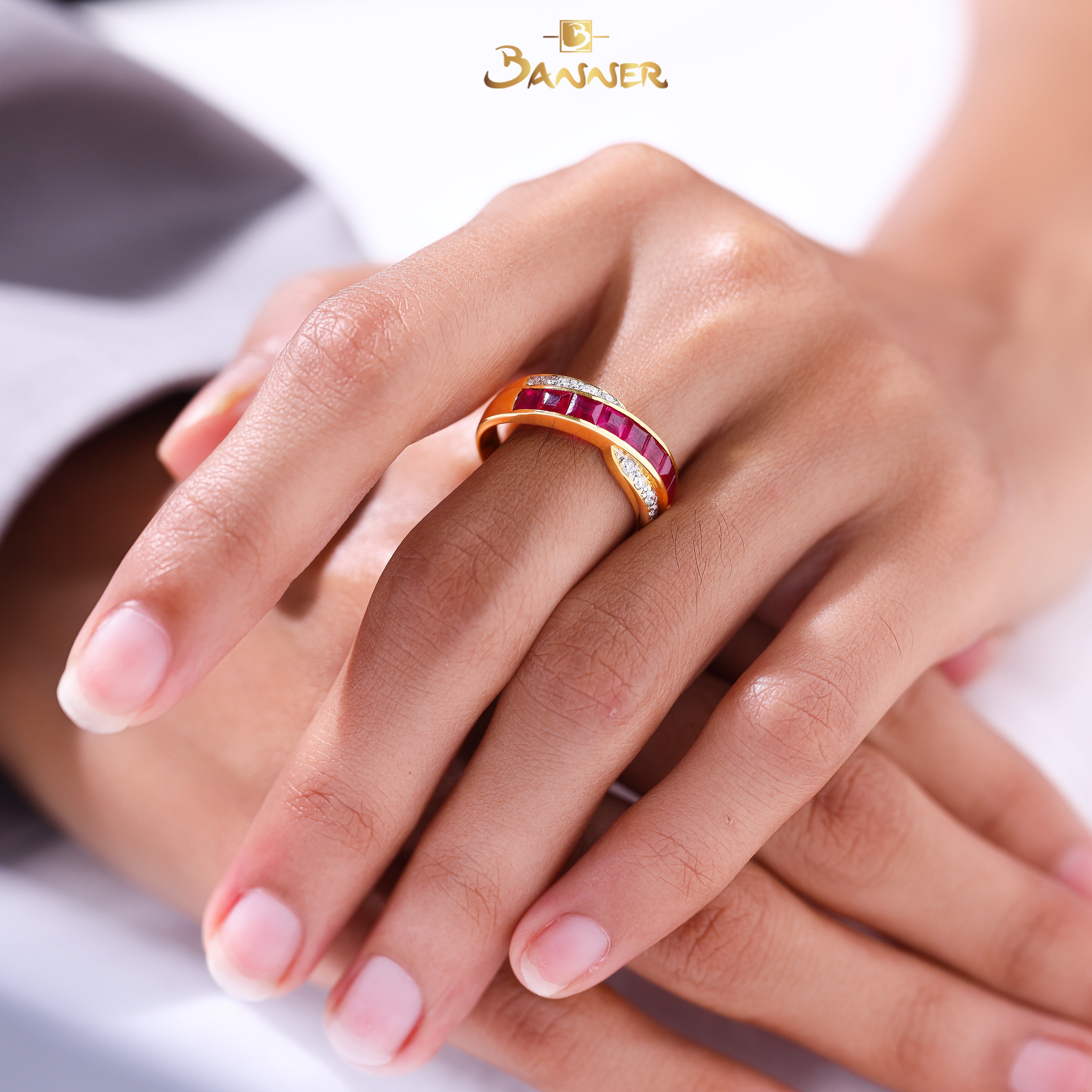 Emerald-cut Ruby and Diamond Infinity Ring