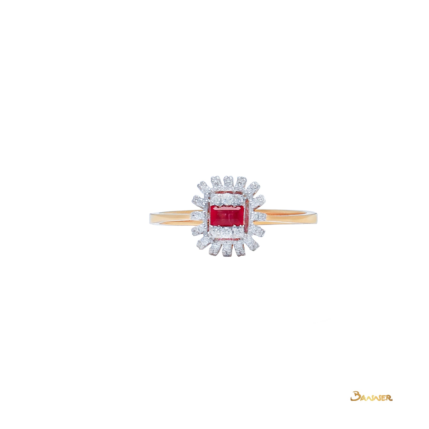 Emerald cut Ruby and Diamond Ring