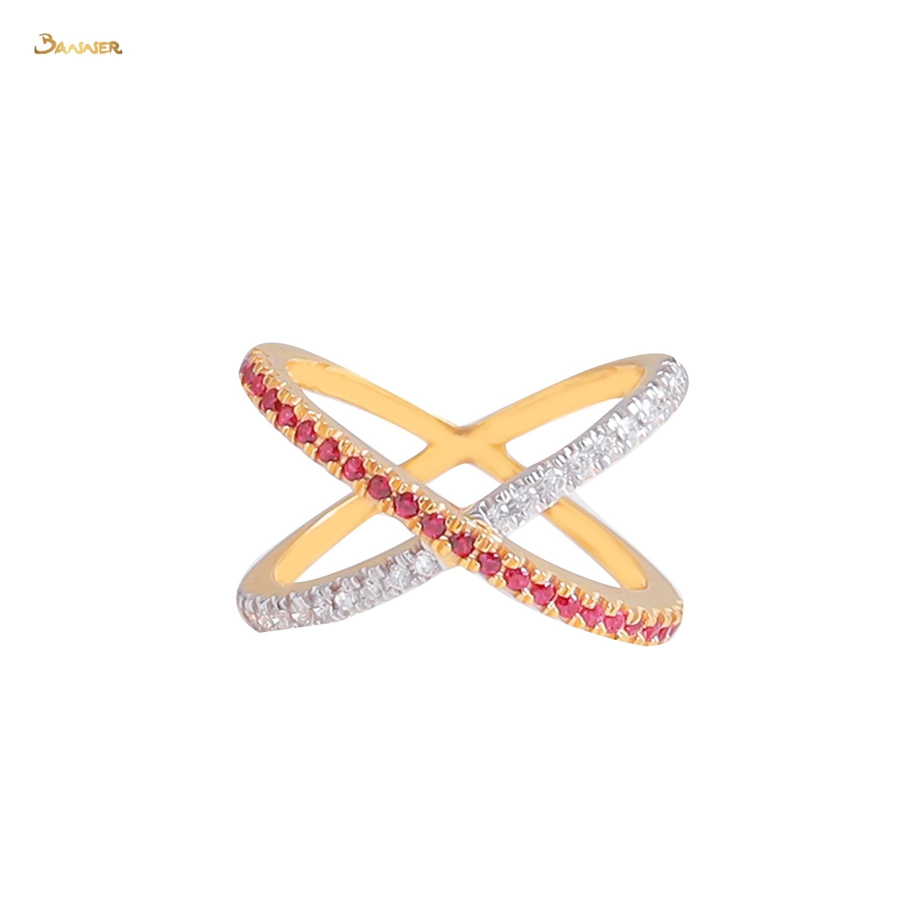 Ruby and Diamond Cross-over Ring