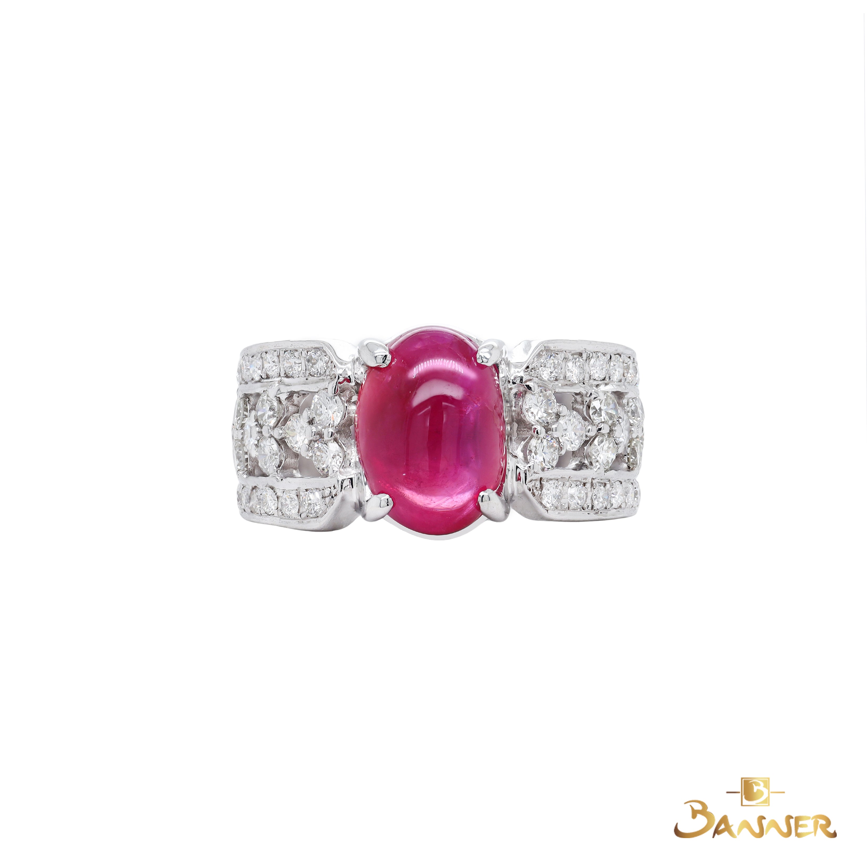 Ruby Cabochon and Diamond Men's Ring
