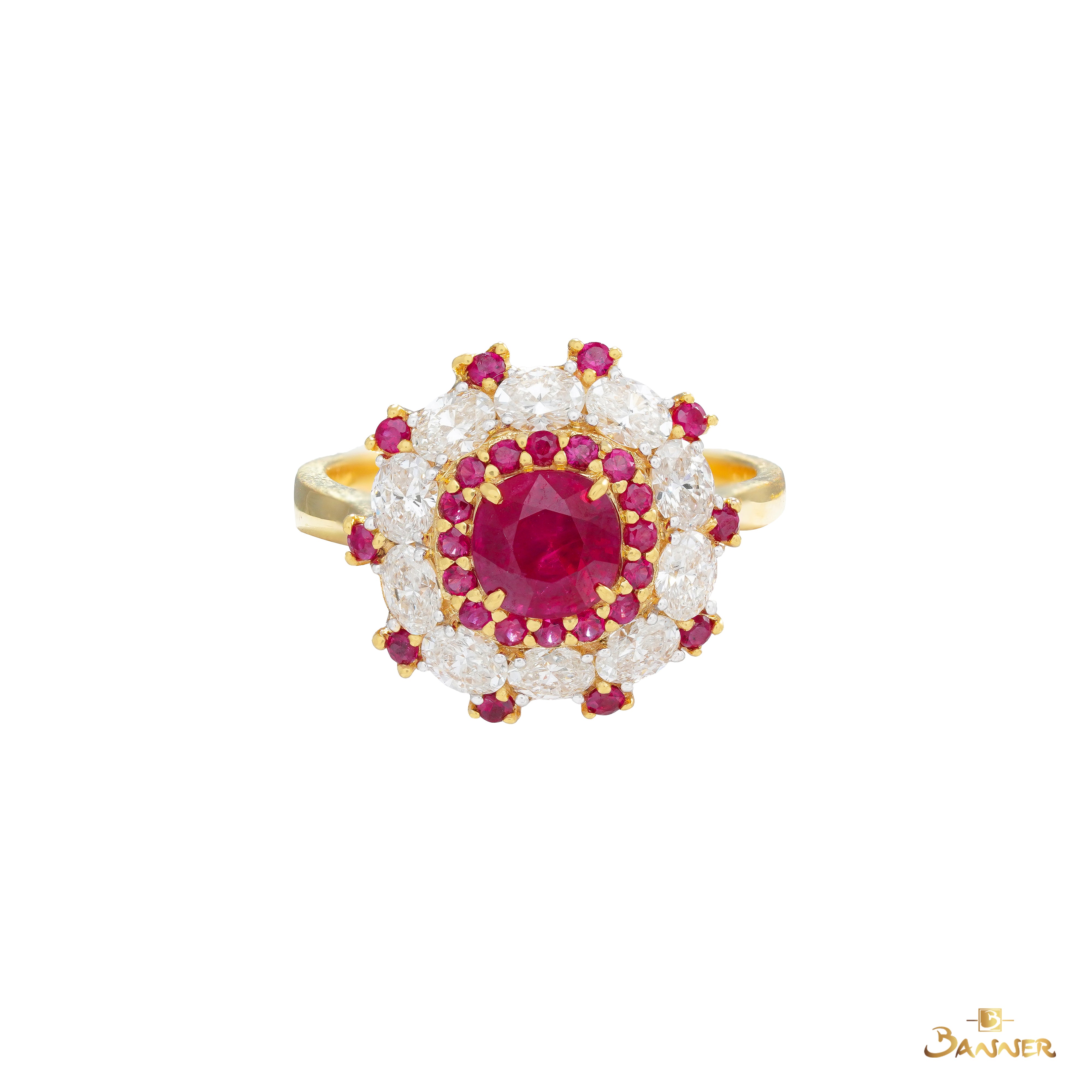 Ruby and Oval Diamond Halo Ring