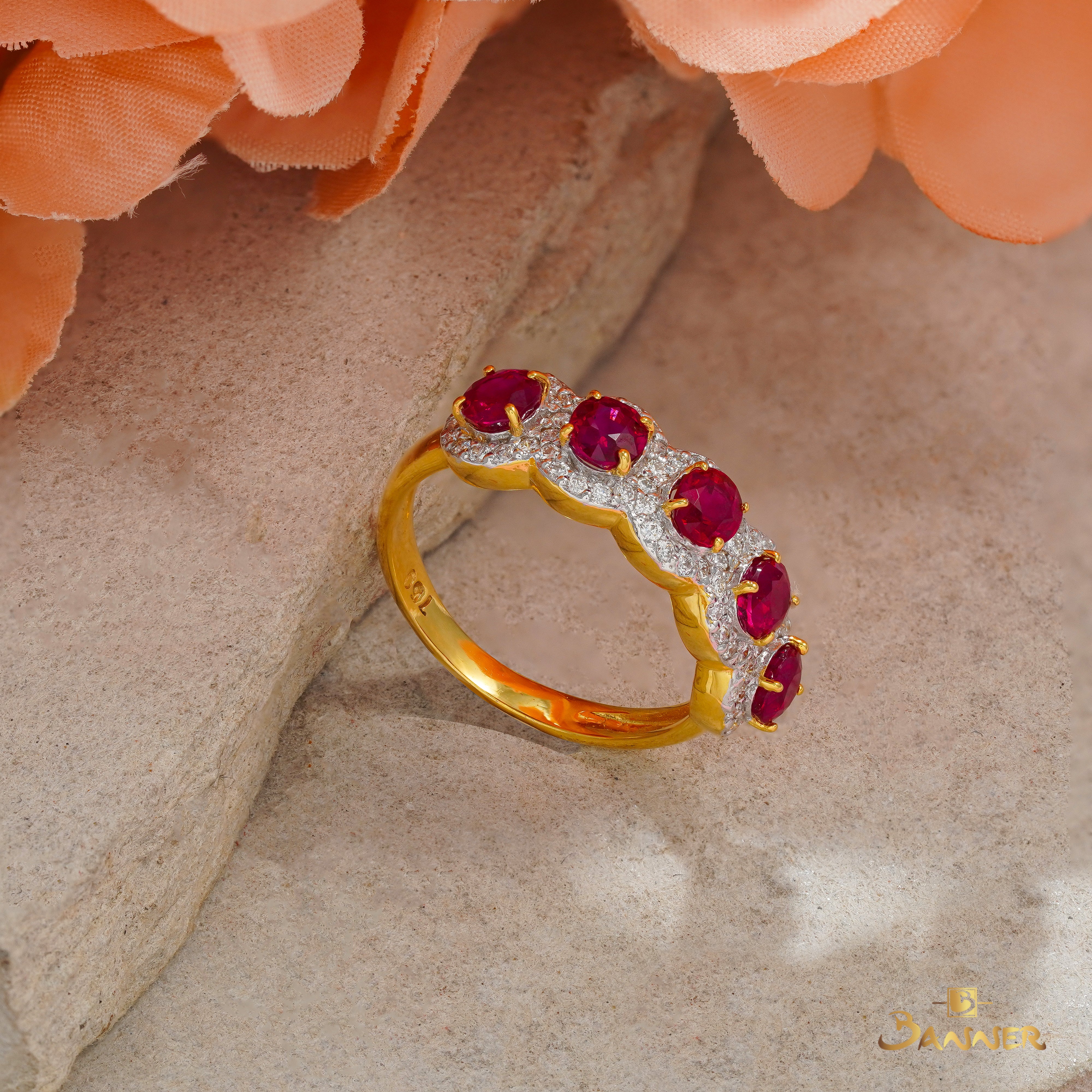 Ruby and Diamond Halo Ring