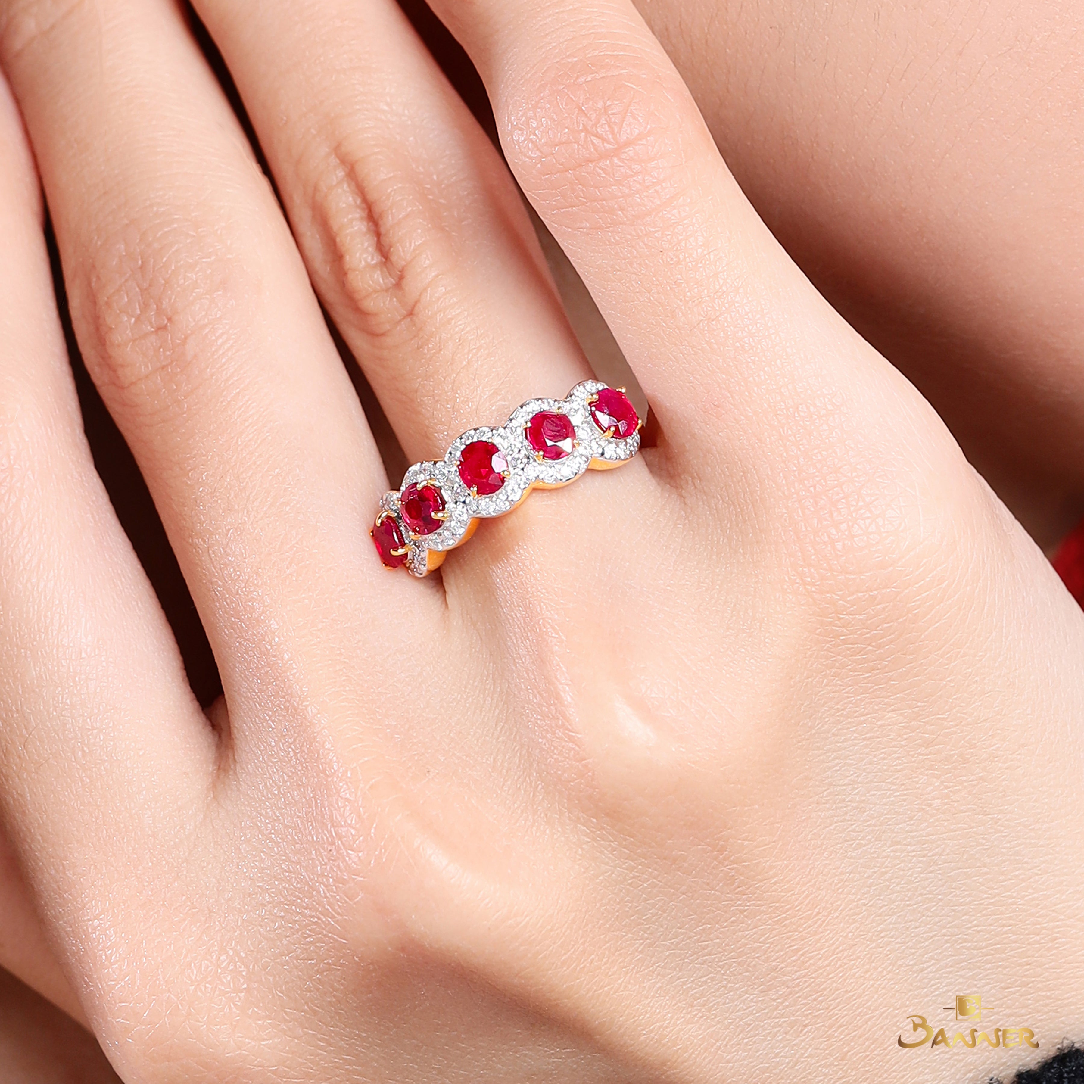 Ruby and Diamond Halo Ring