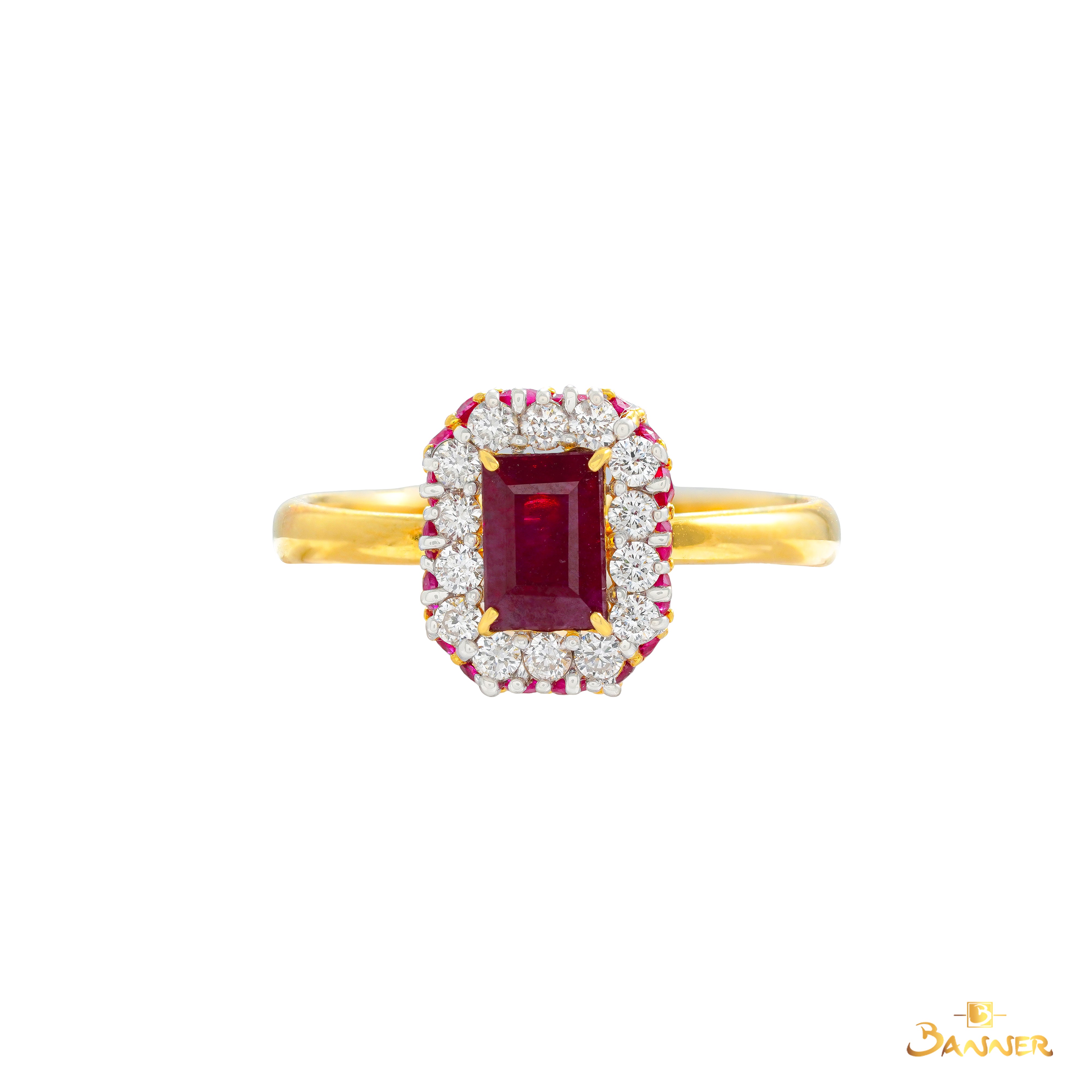 Emerald-cut Ruby and Diamond Dahlia Ring