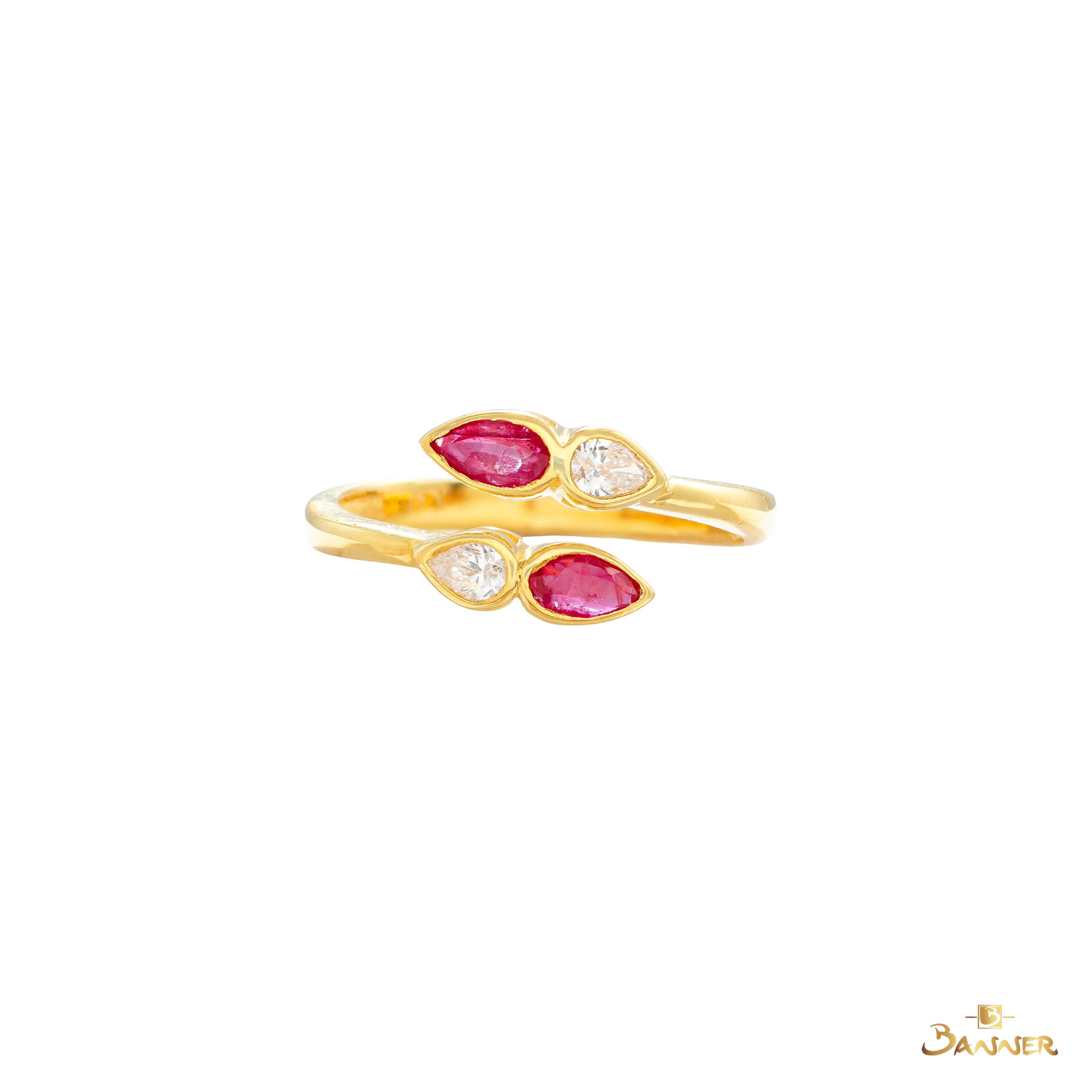 Ruby and Diamond Pear Toi - Et - Moi Ring