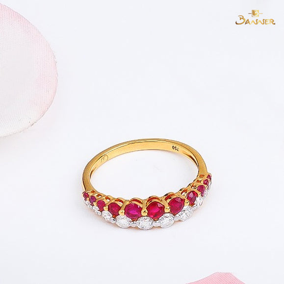 Ruby and Diamond Two Rows Ring