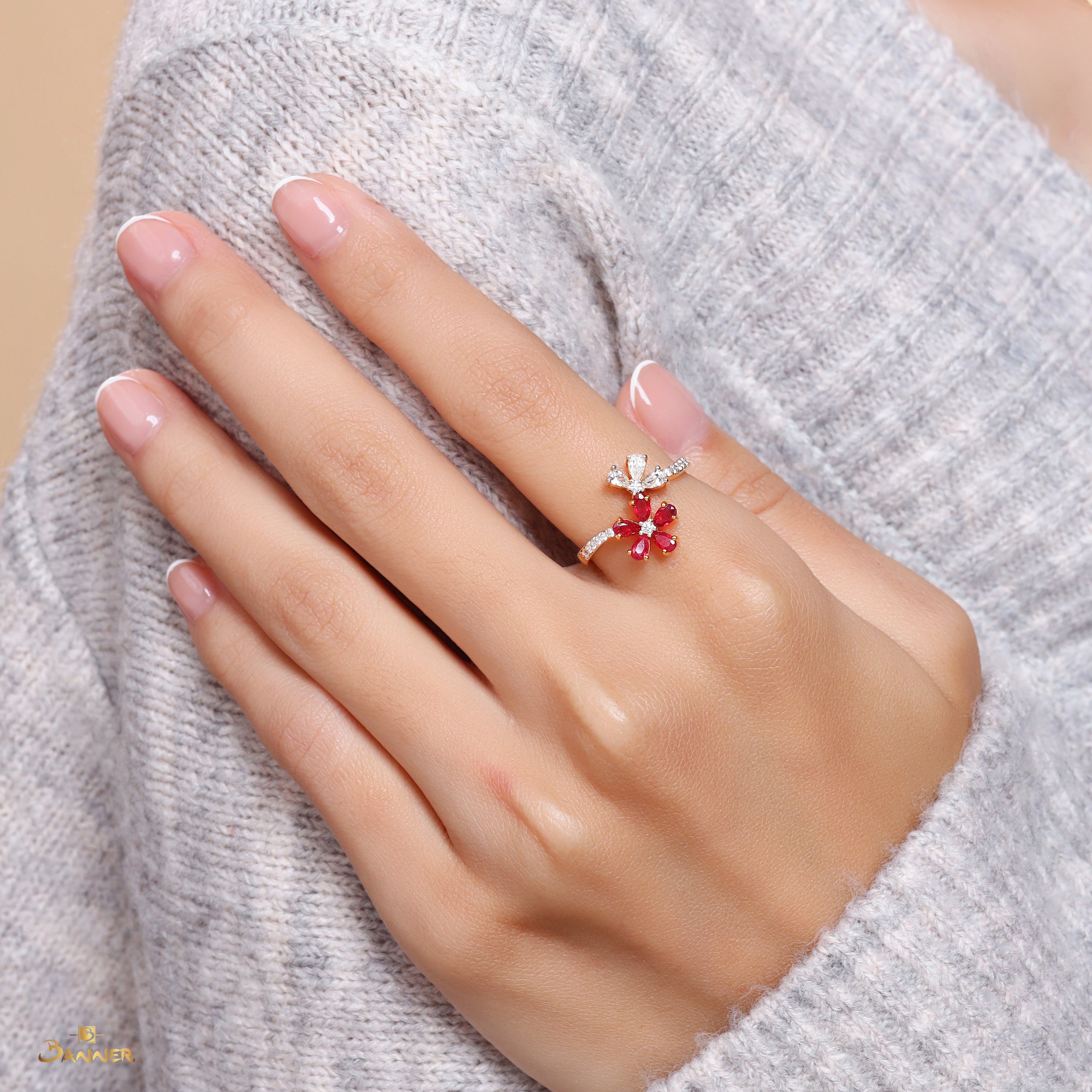 Ruby and Diamond Floral Ring