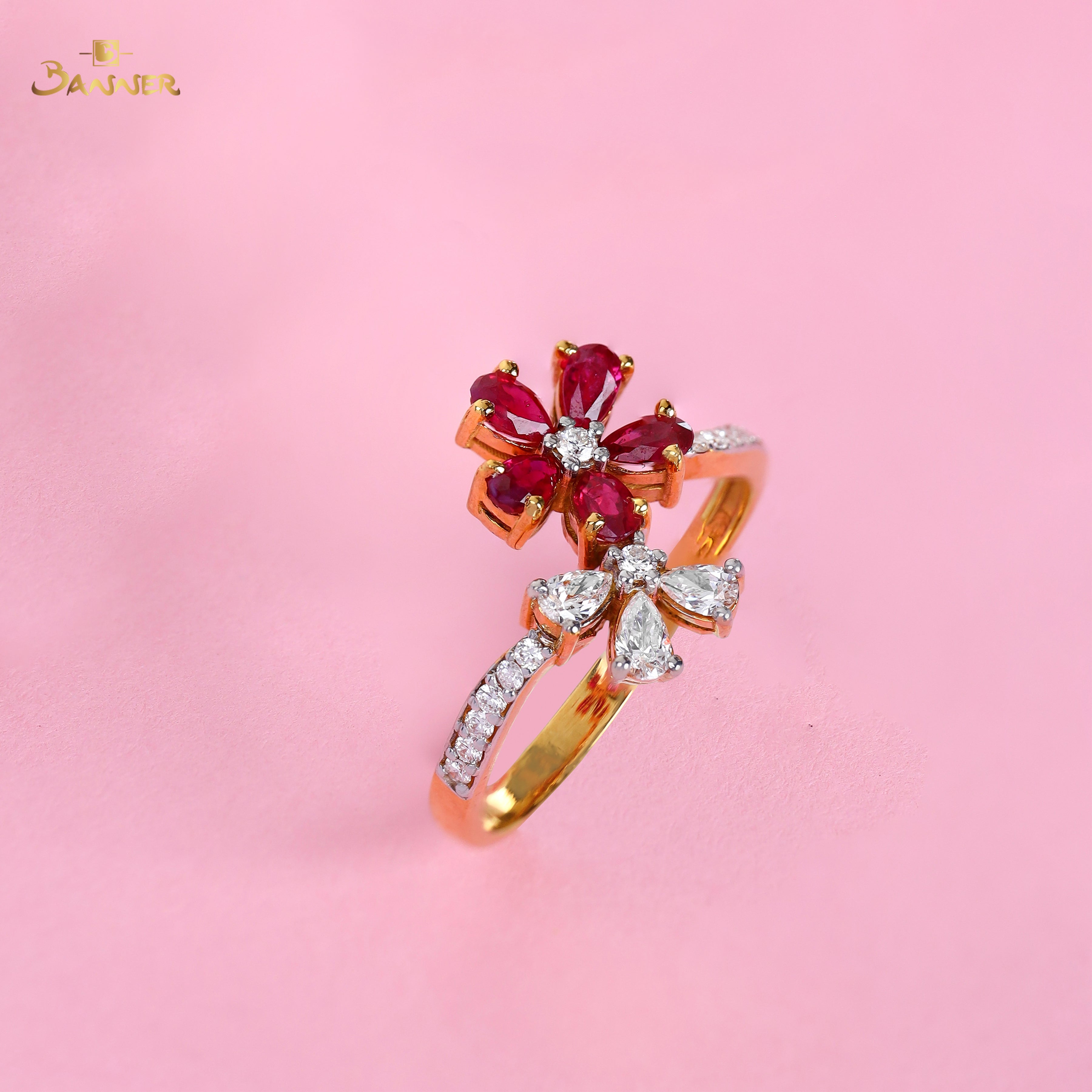 Ruby and Diamond Floral Ring