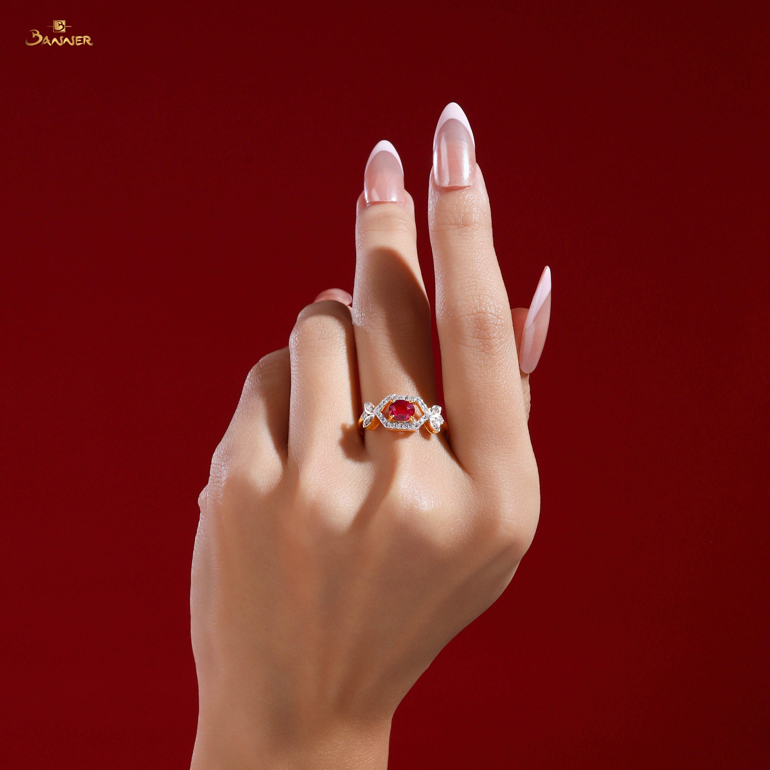 Ruby and Diamond Hexagonal Ring