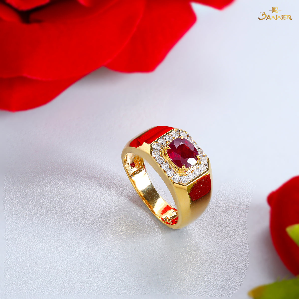 Natural Mogok Ruby and Diamond Men Ring