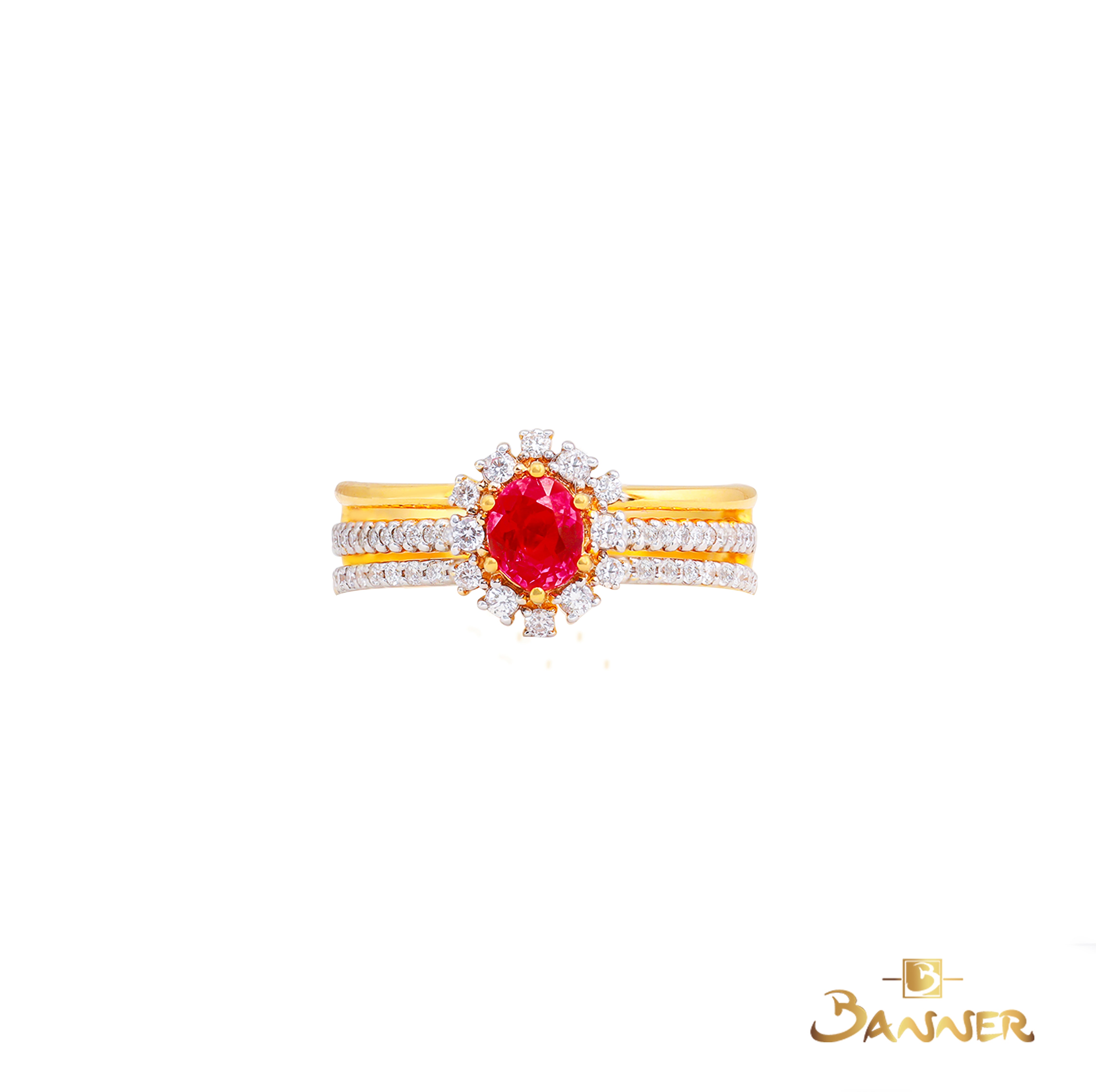 Ruby and Diamond Halo Ring