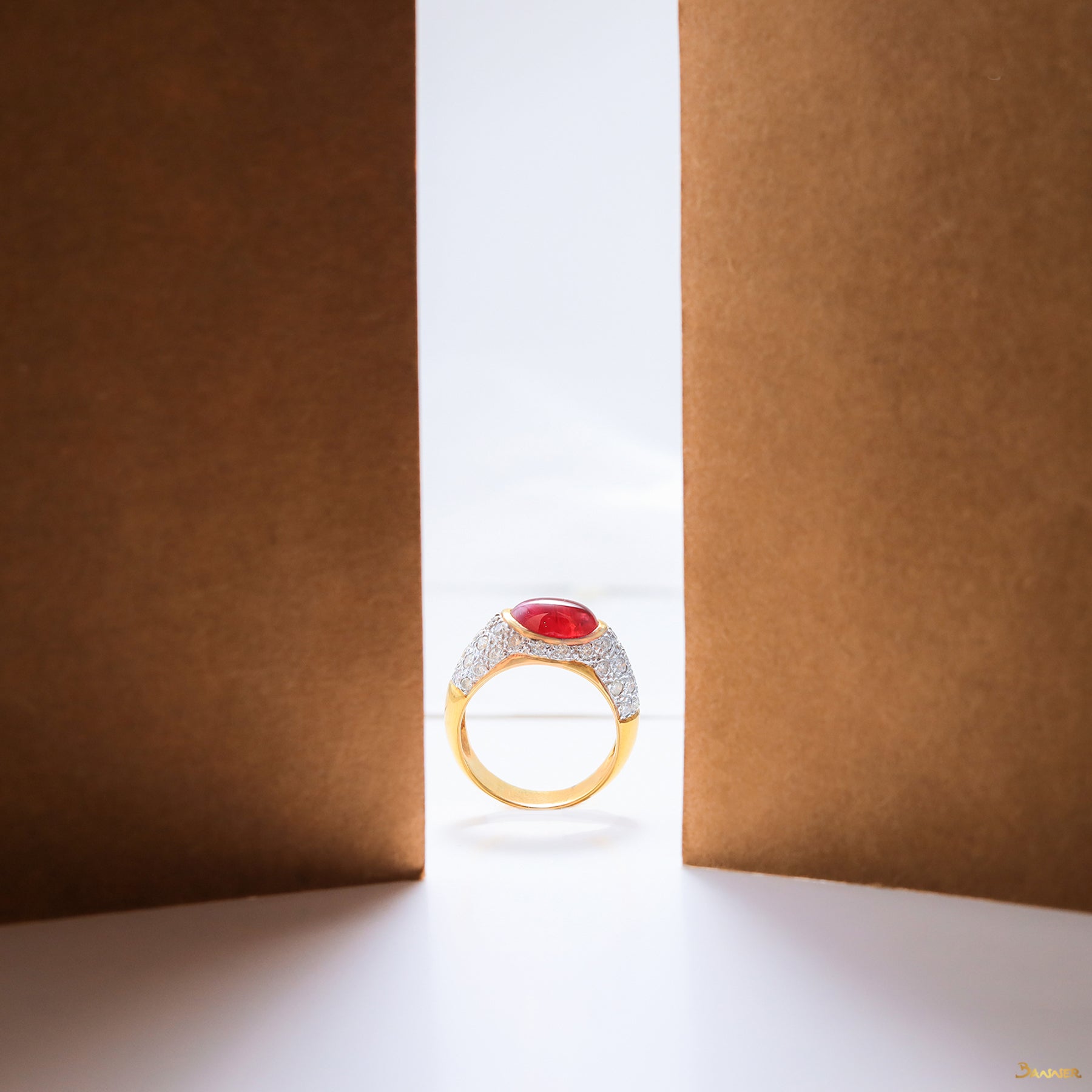 Ruby Cabochon and Diamond Ring