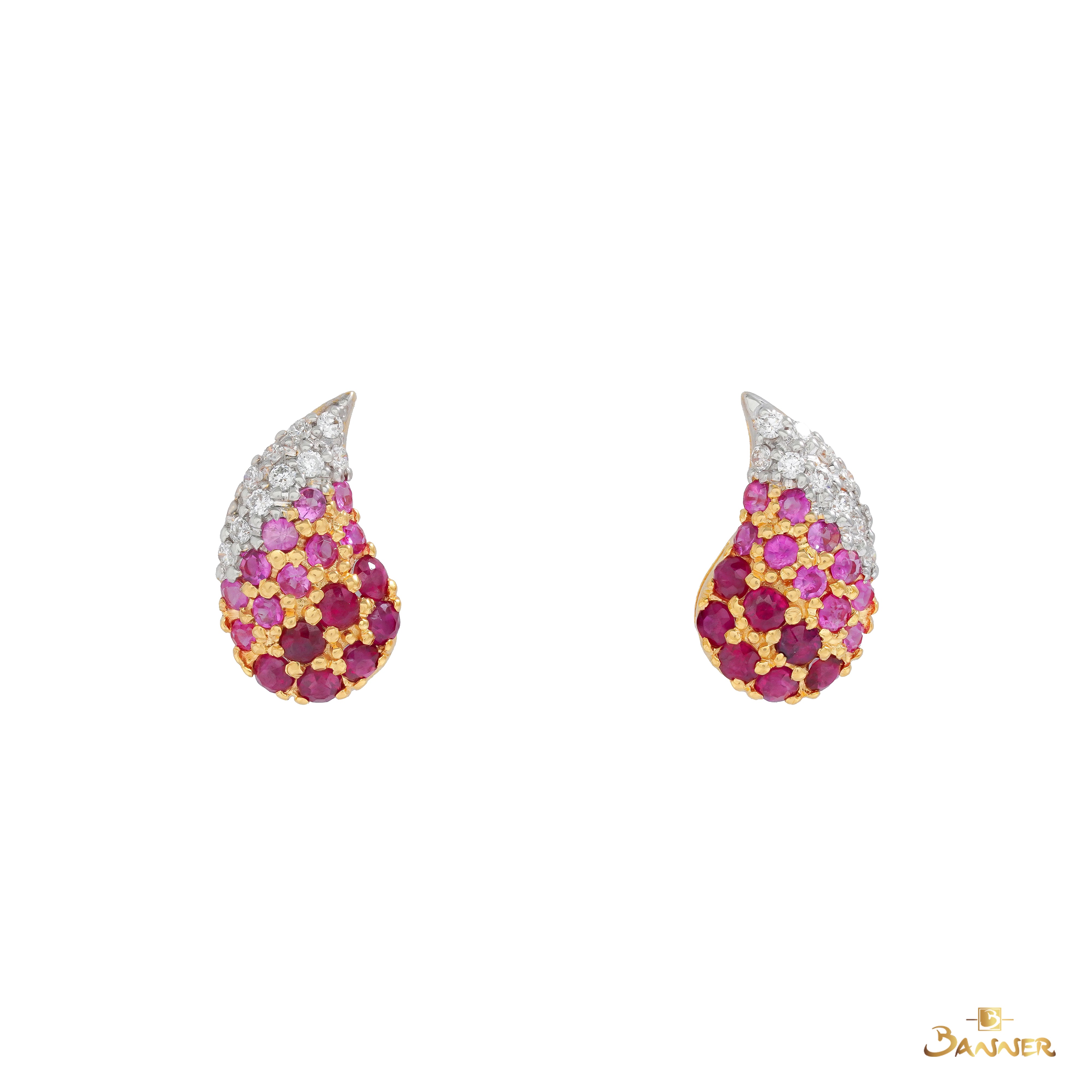 Ruby,Pink Sapphire and Diamond Drop Earrings