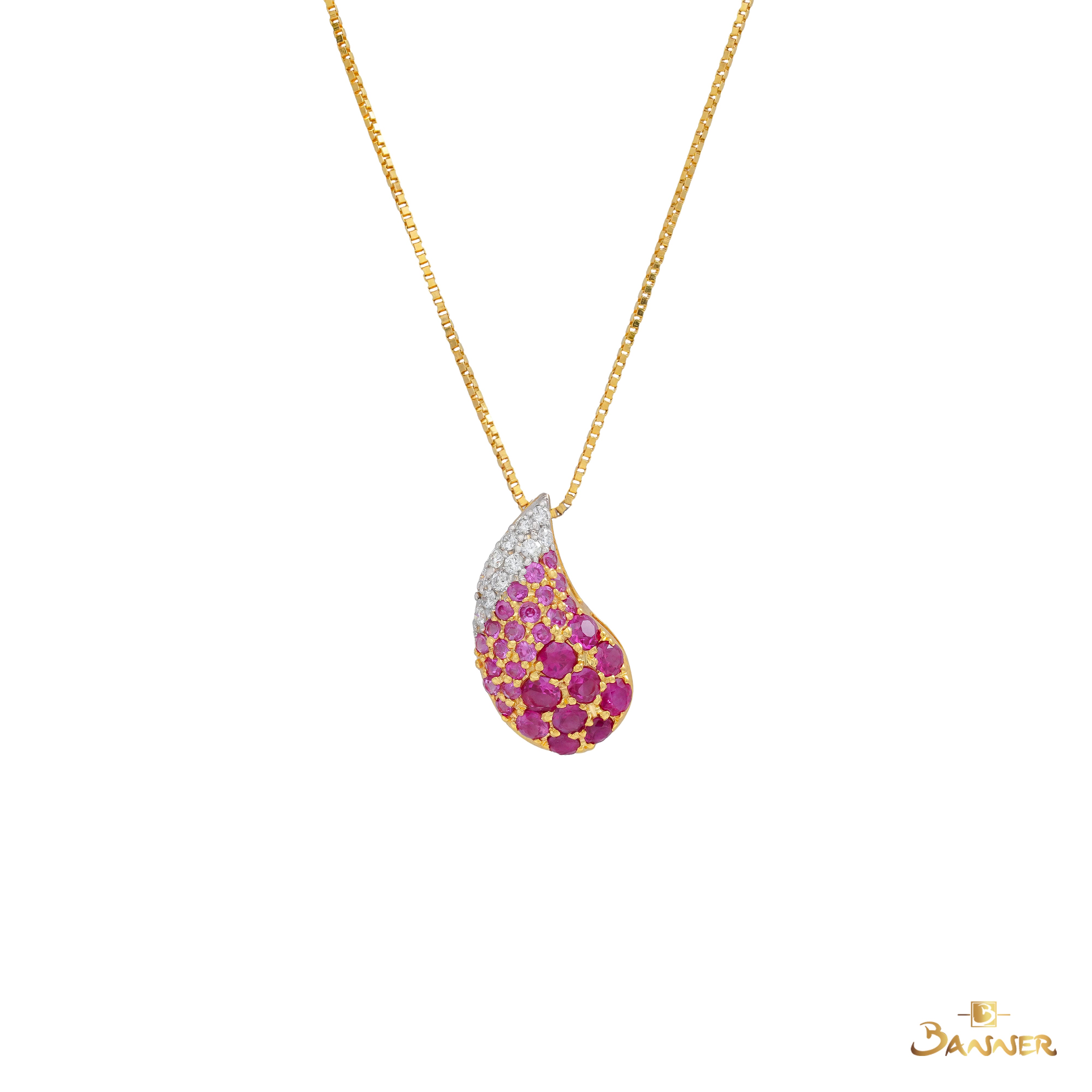 Ruby,Pink Sapphire and Diamond Drop Pendant
