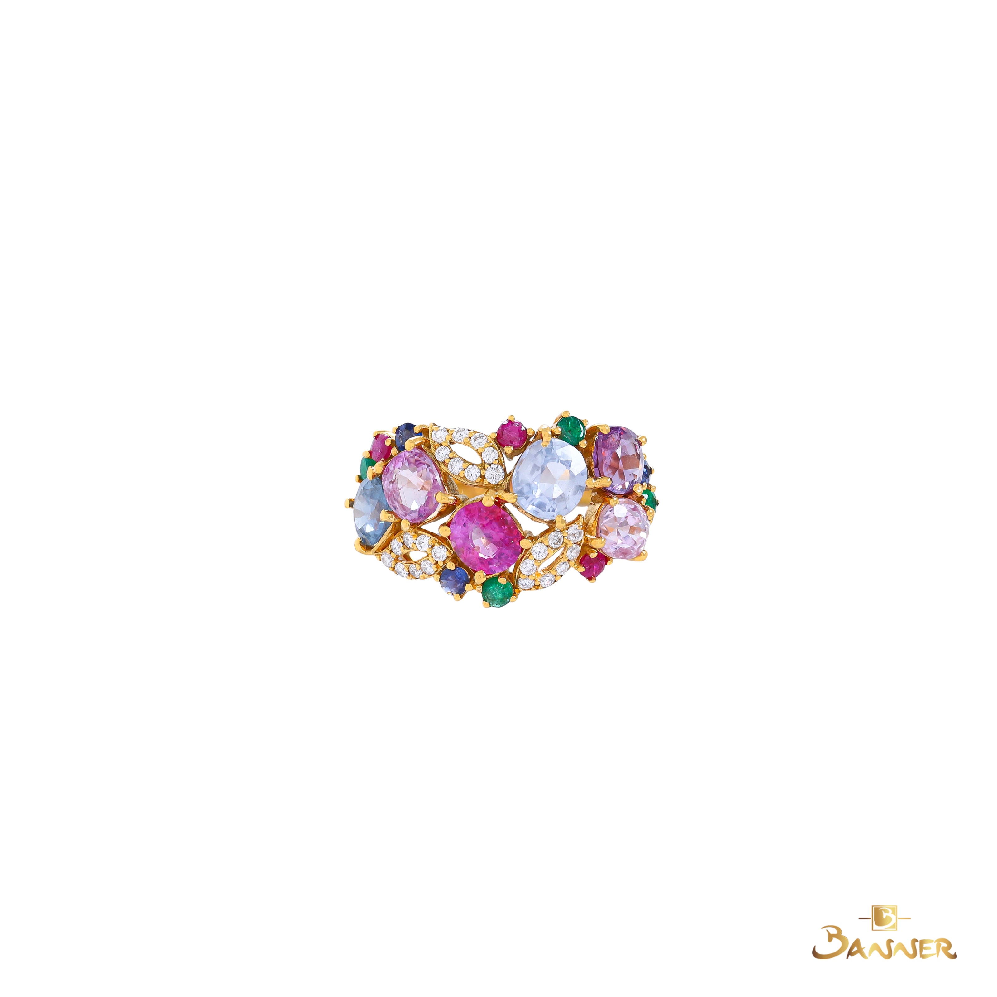 Ruby,Sapphire,Emerald,Multi-colored Sapphire and Diamond Floral Vine Ring