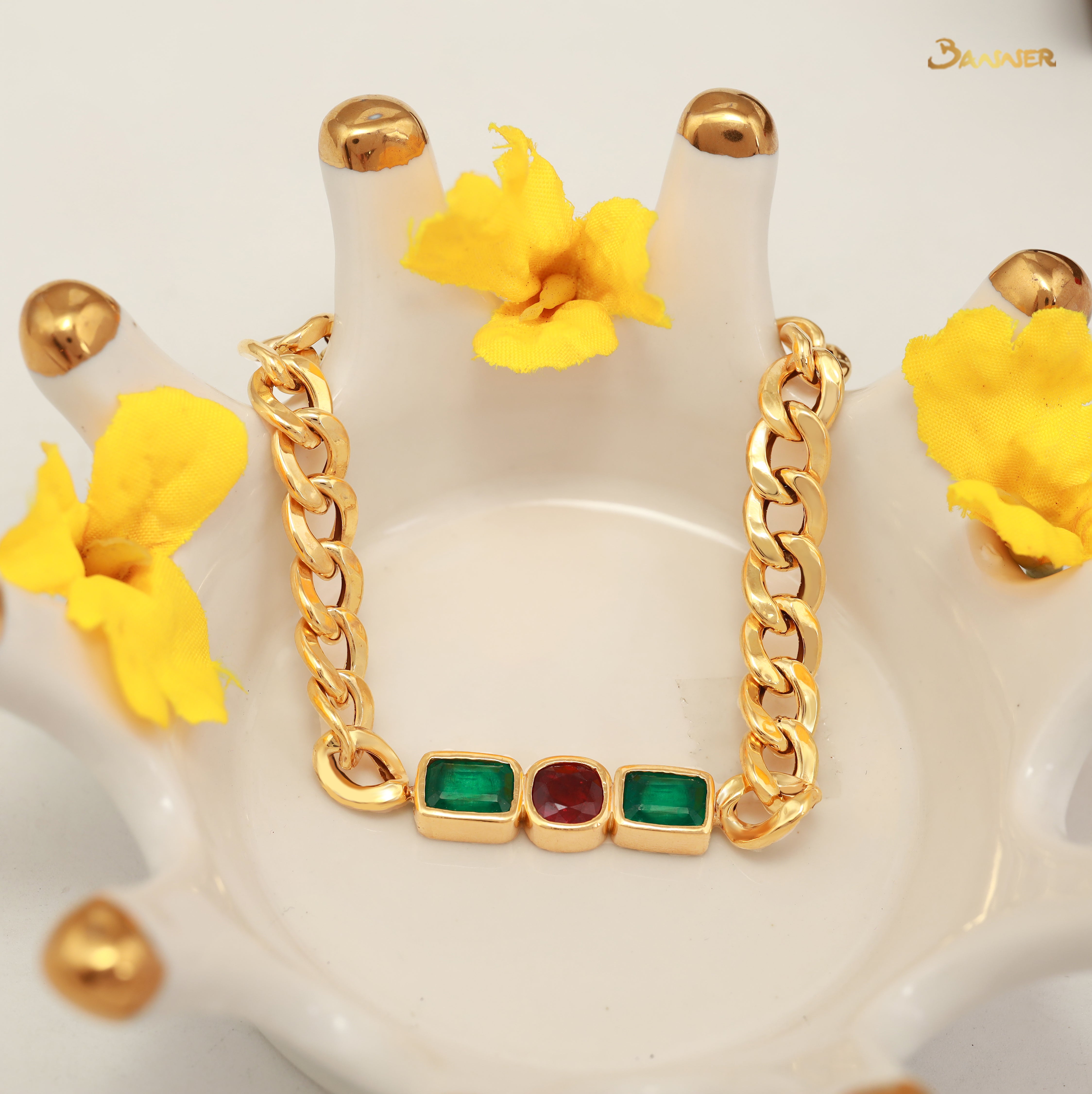 Ruby and Emerald Rambo Chain Bracelet